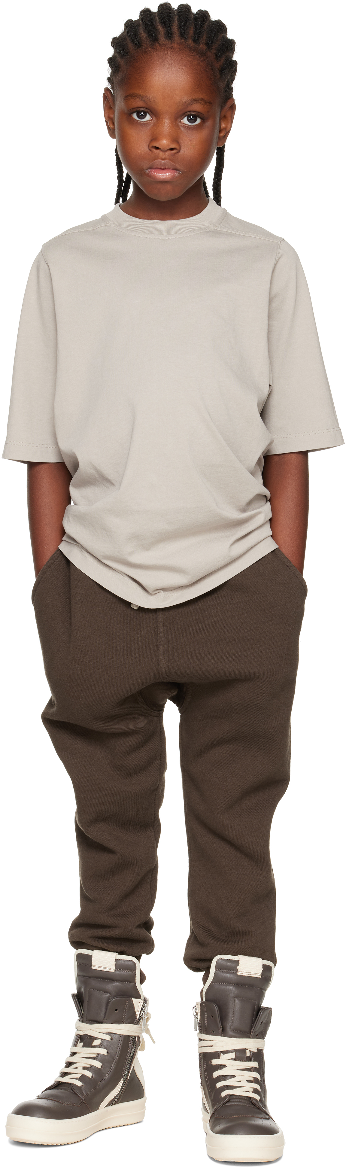 Rick Owens Big Kids Off-white Concordians Jumbo Short Sleeve T-shirt In Gray