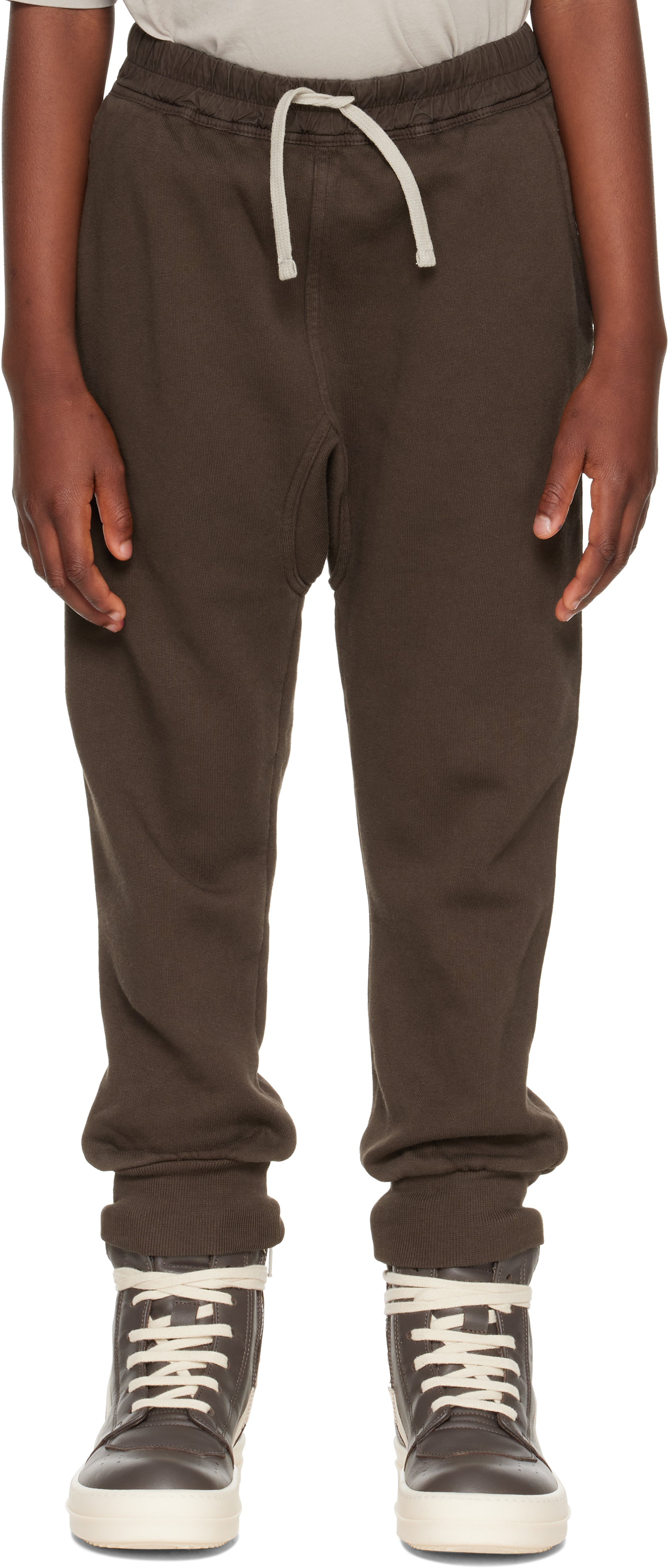 Rick Owens Big Kids Gray Concordians Drawstring Lounge Pants In Brown