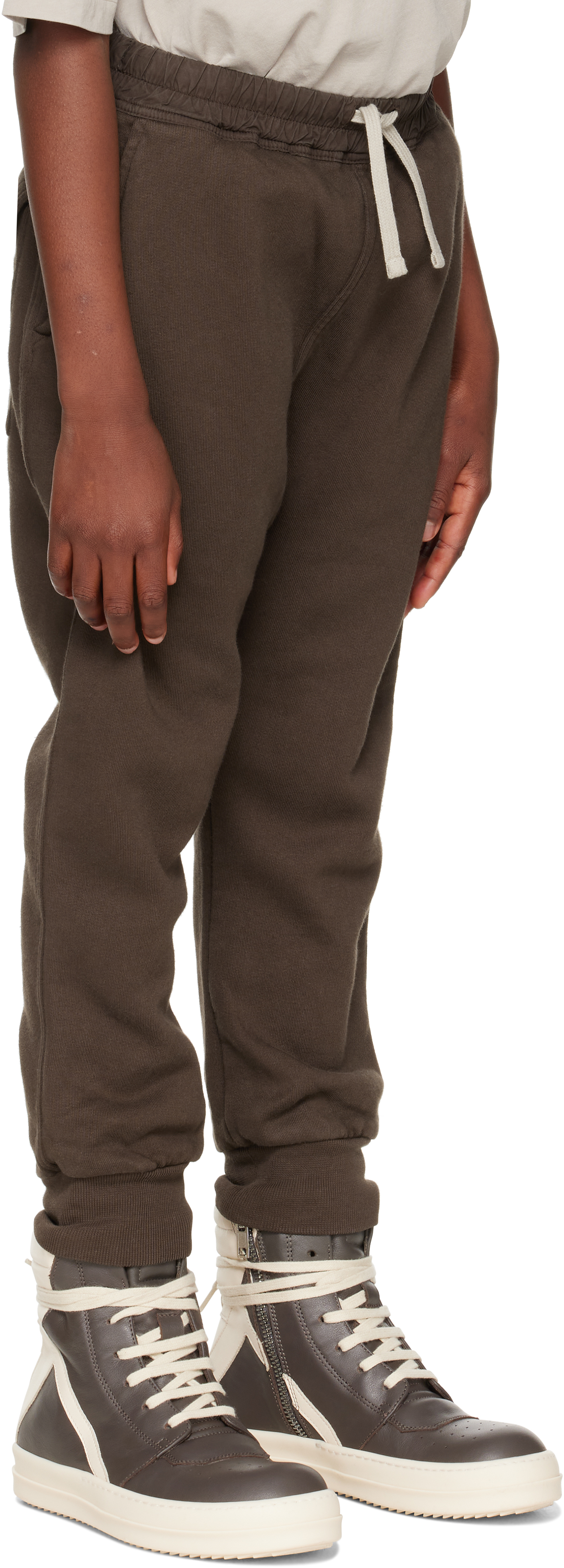 Rick Owens Big Kids Gray Concordians Drawstring Lounge Pants In Brown