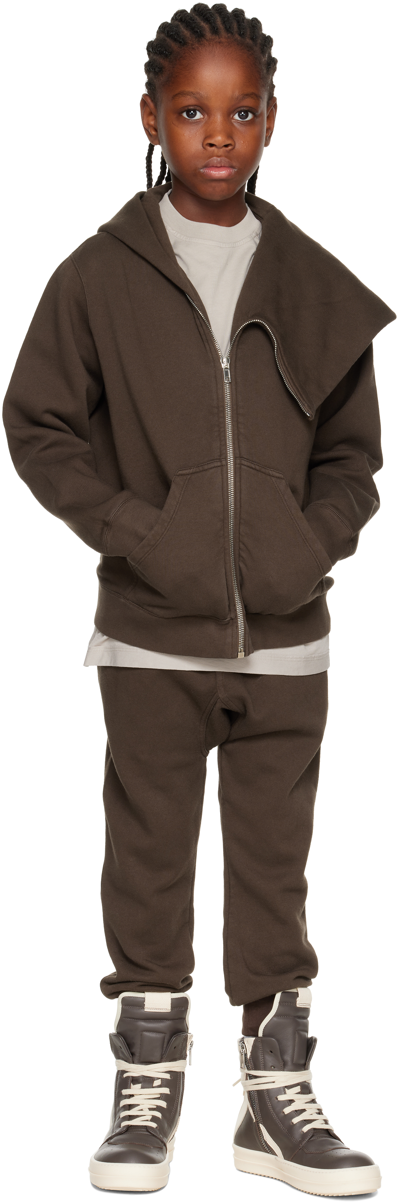 Rick Owens Big Kids Gray Concordians Drawstring Lounge Pants In Brown