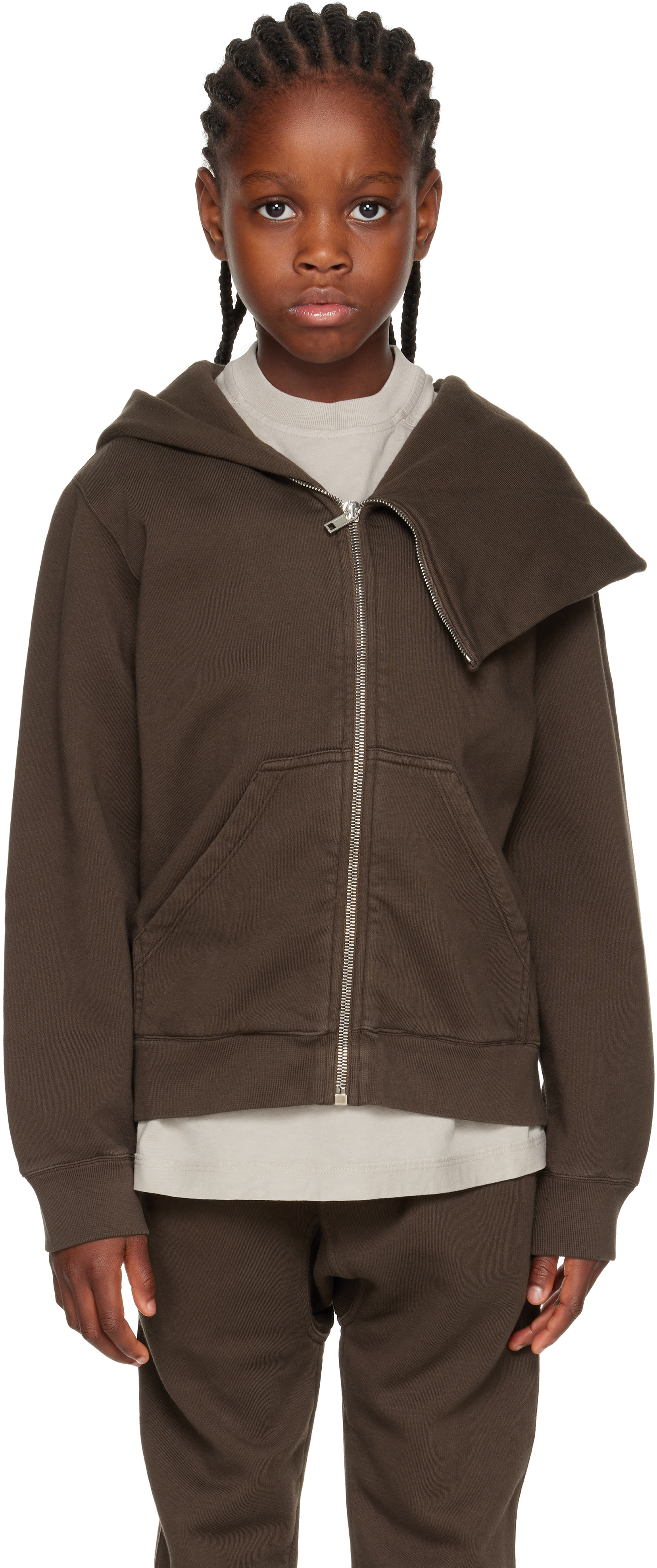 Rick Owens Big Kids Gray Concordians Mountain Hoodie In Brown