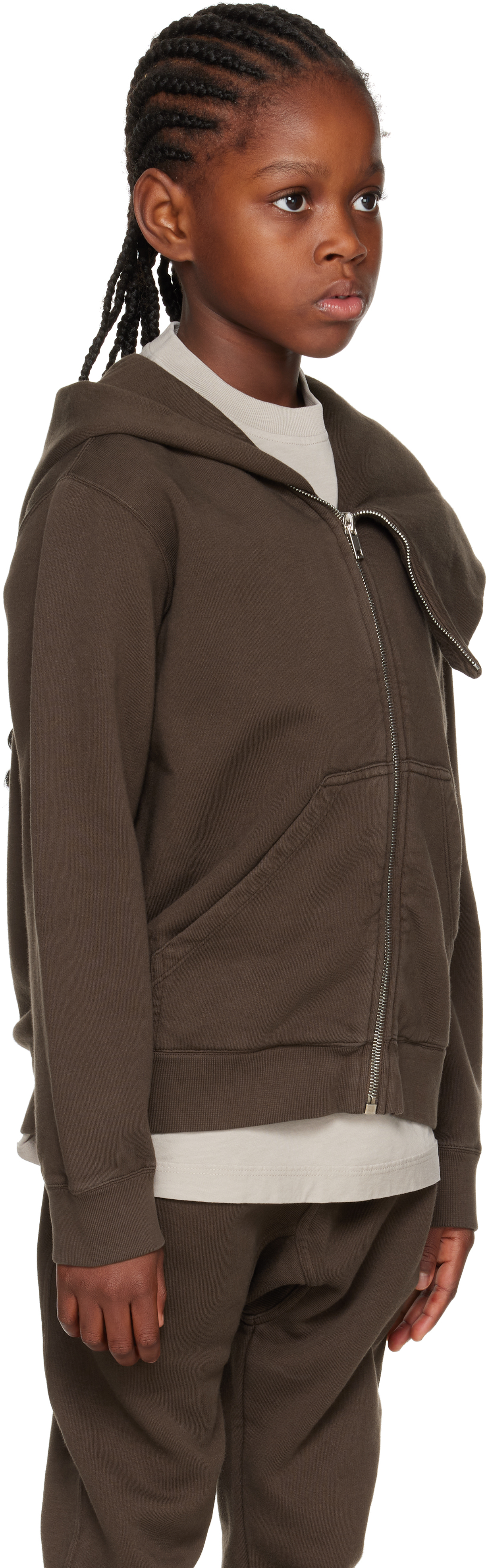 Rick Owens Big Kids Gray Concordians Mountain Hoodie In Brown