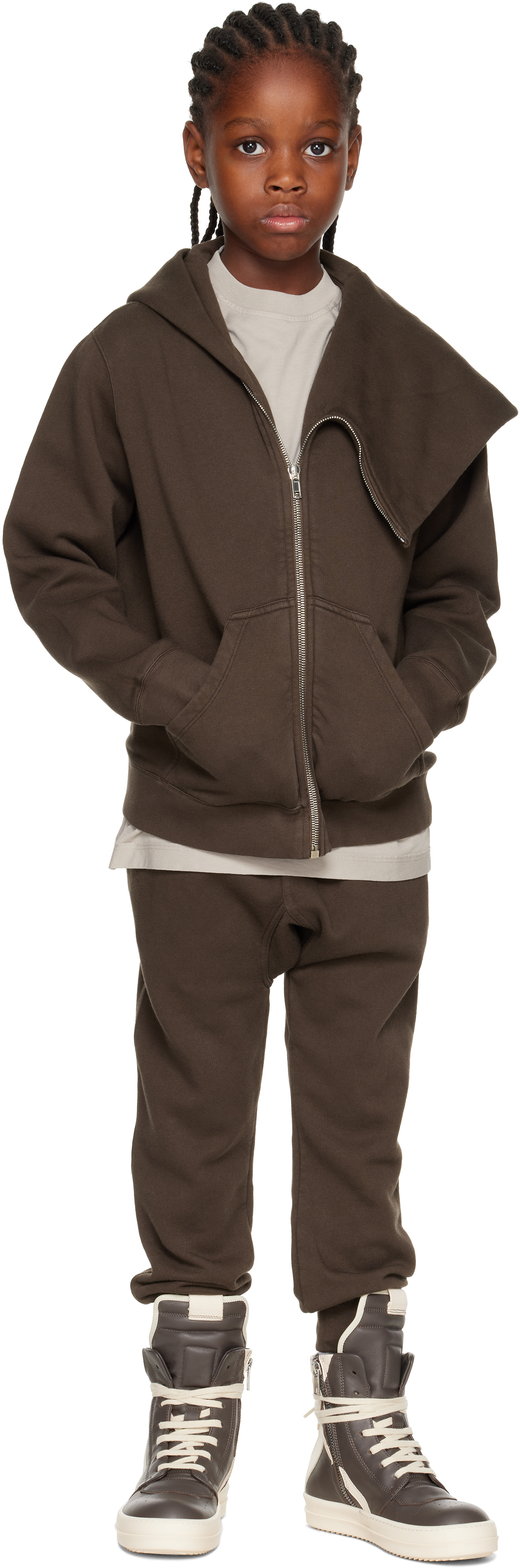 Rick Owens Big Kids Gray Concordians Mountain Hoodie In Brown