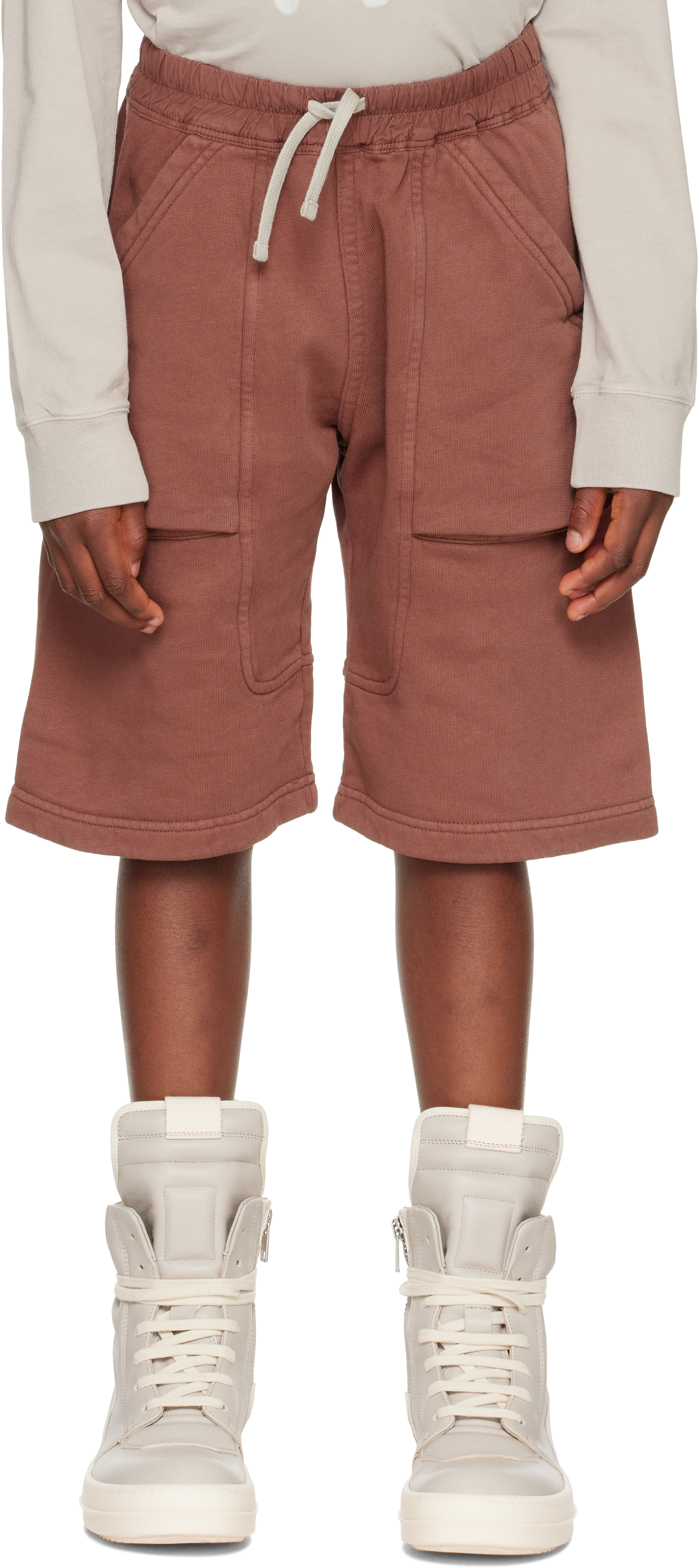 Rick Owens Big Kids Pink Concordians Pods Shorts In Brown