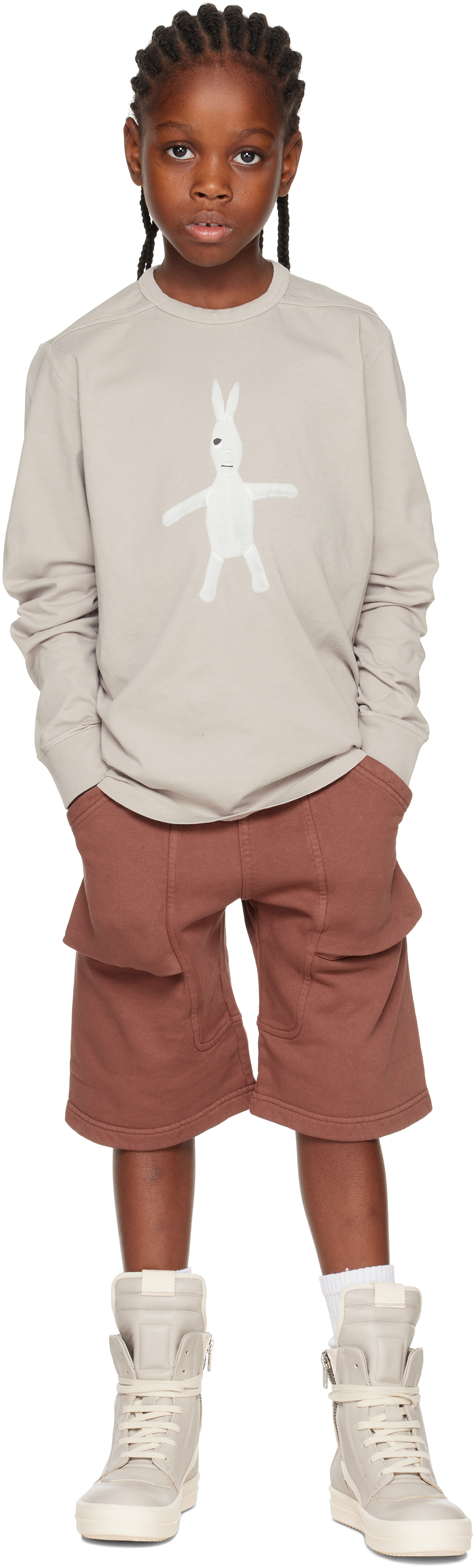 Rick Owens Big Kids Pink Concordians Pods Shorts In Brown