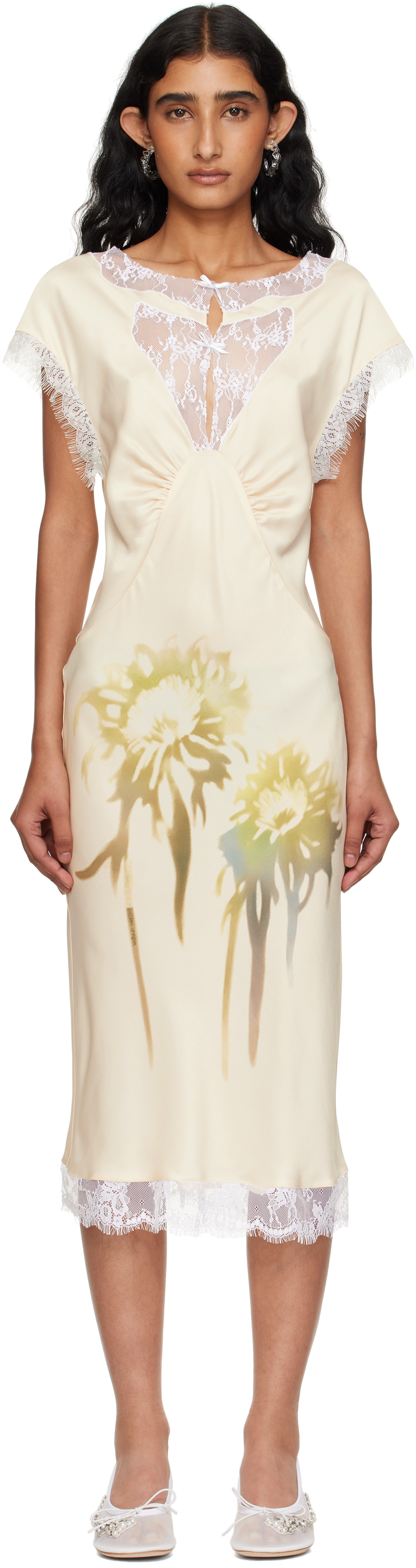 Beige Waterlily Midi Dress