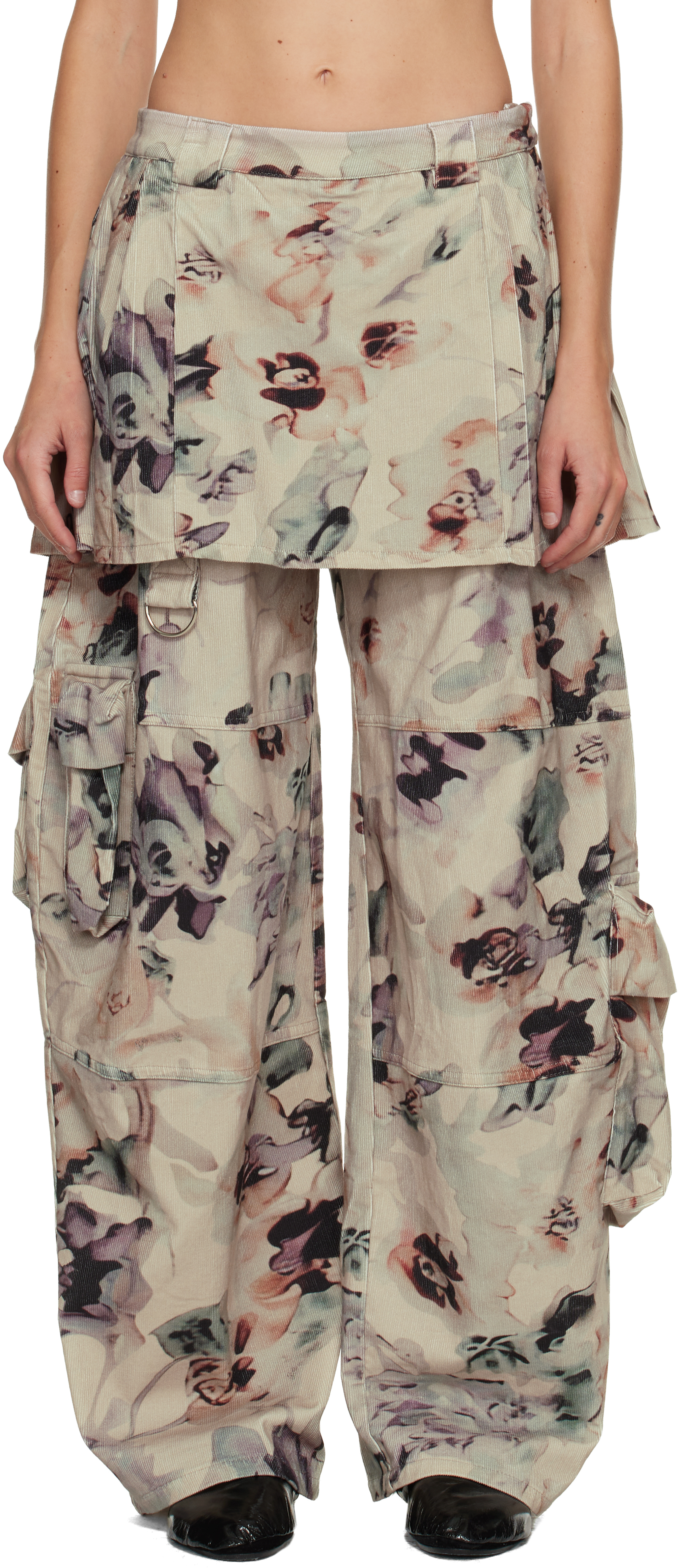 Collina Strada Beige Lawn Skirt Cargo Pants In Multi