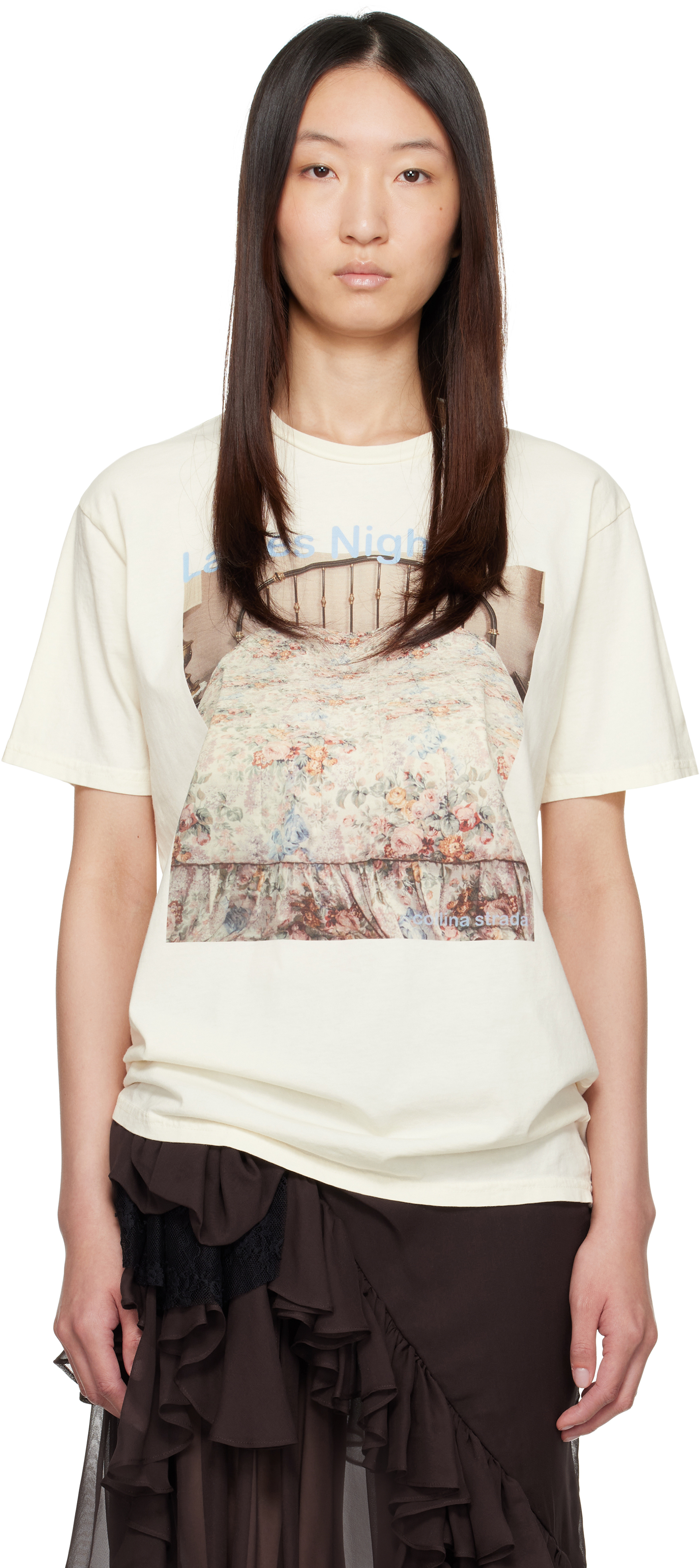 【関税込み】Collina Strada ブルー プレイド ピアス Tシャツ Collina Stradaのブルー プレイド ピアス Tシャツがセール中