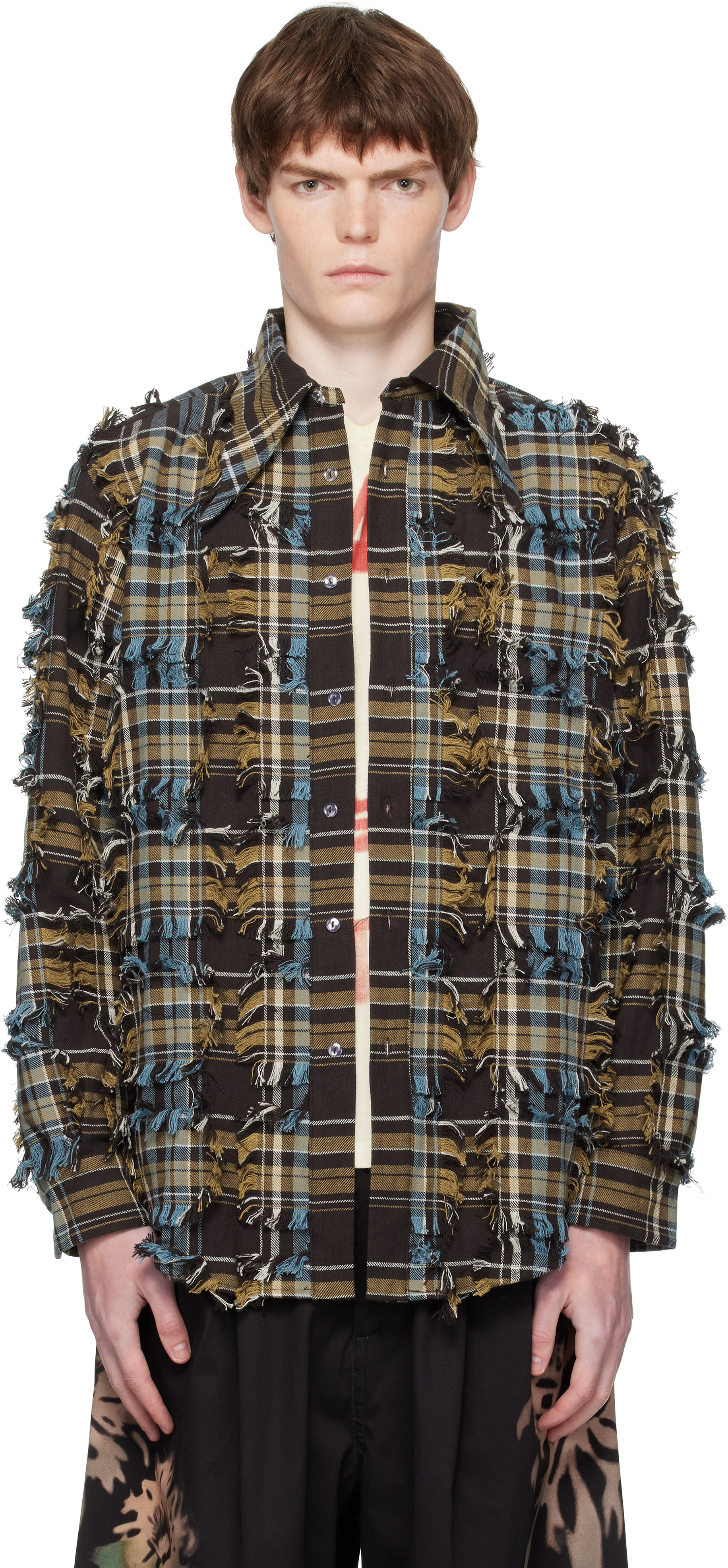 Brown & Blue Bat Button-Up Shirt