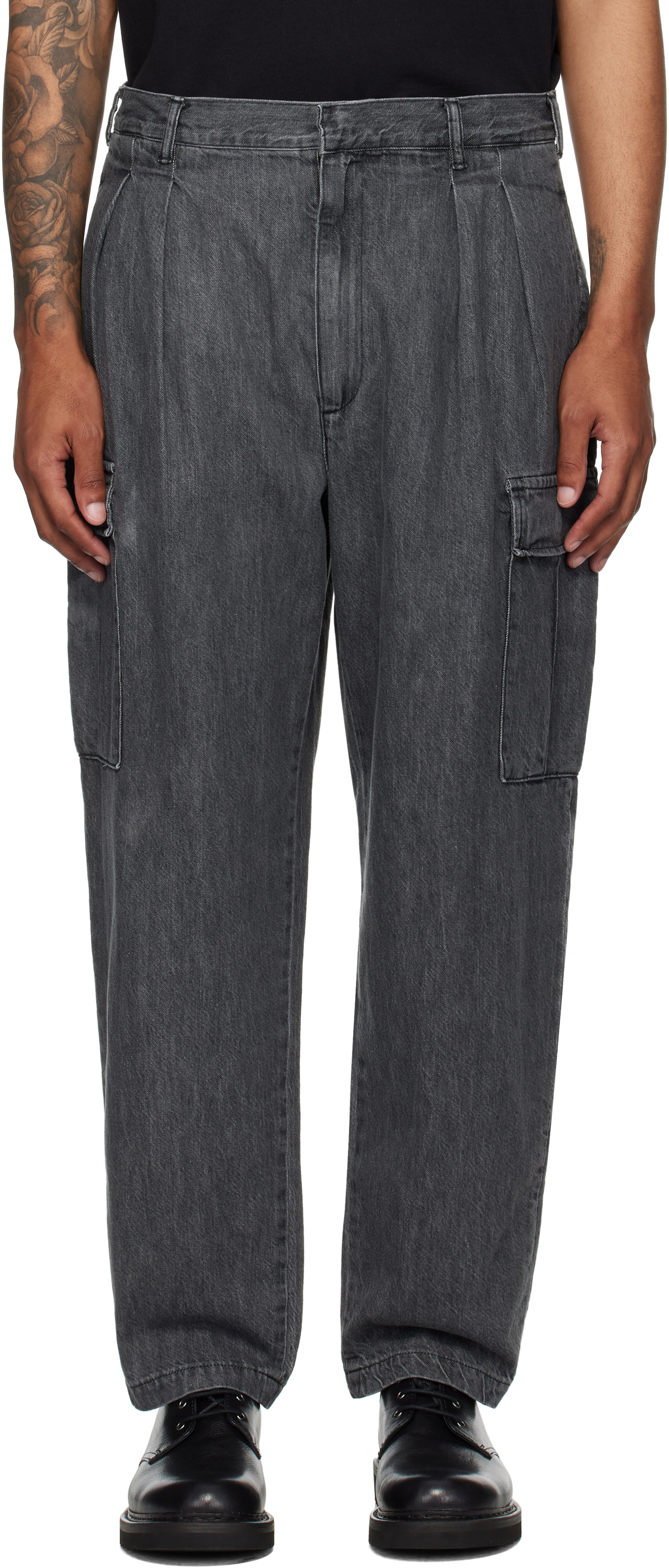 Black MILT2301 Denim Cargo Pants