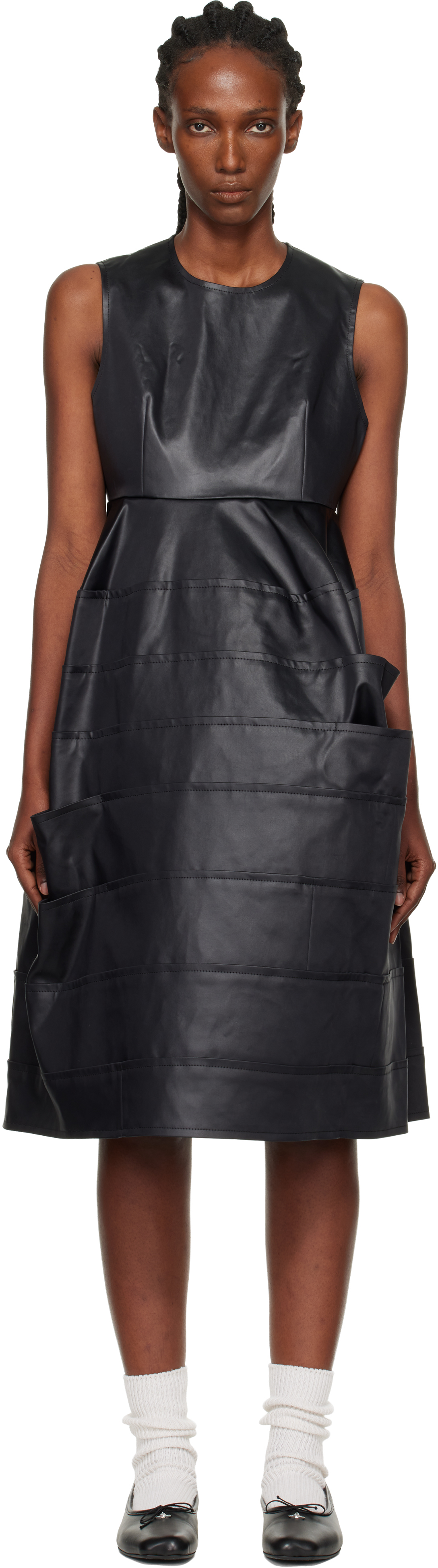 Tao Comme Des Garçons Black Satin Midi Dress In Black