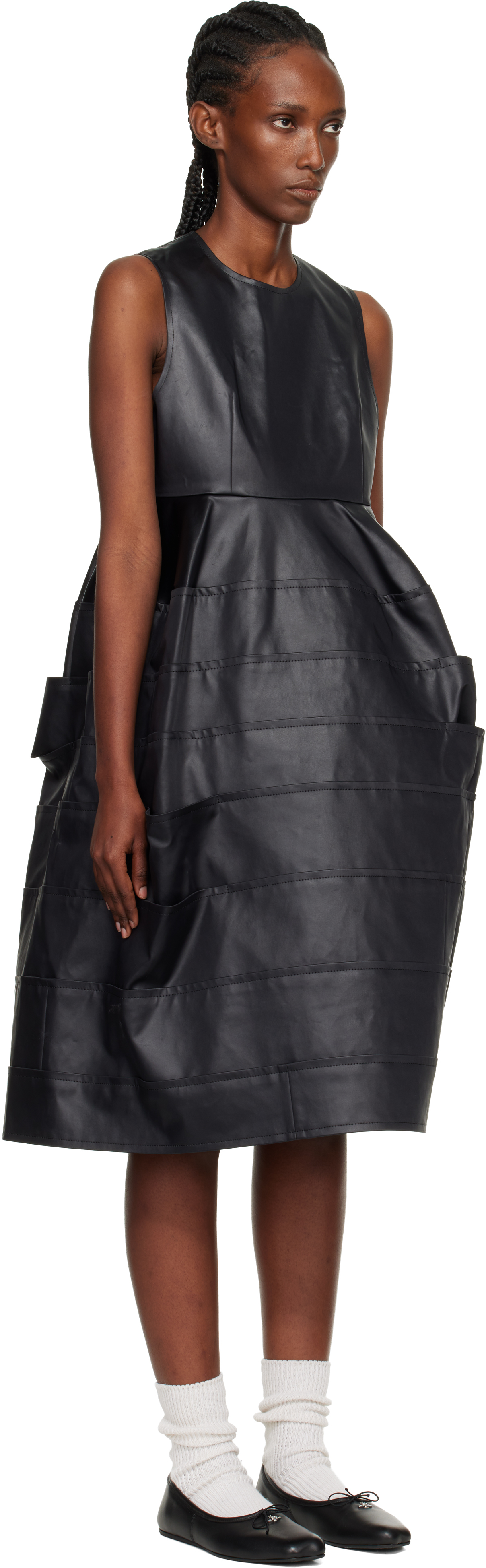 Tao Comme Des Garçons Black Satin Midi Dress In Black