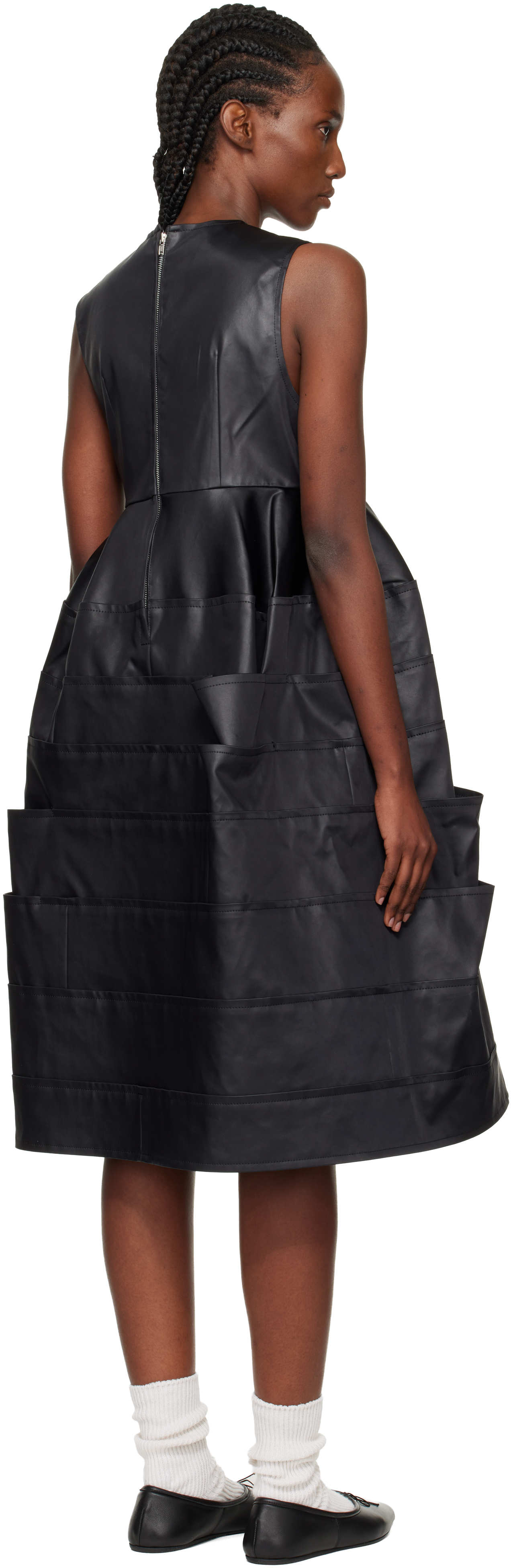 Tao Comme Des Garçons Black Satin Midi Dress In Black