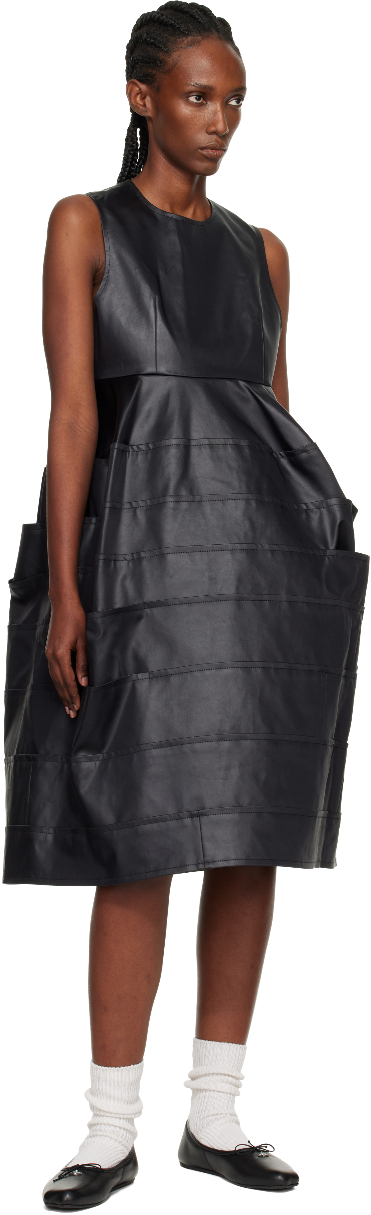 Tao Comme Des Garçons Black Satin Midi Dress In Black