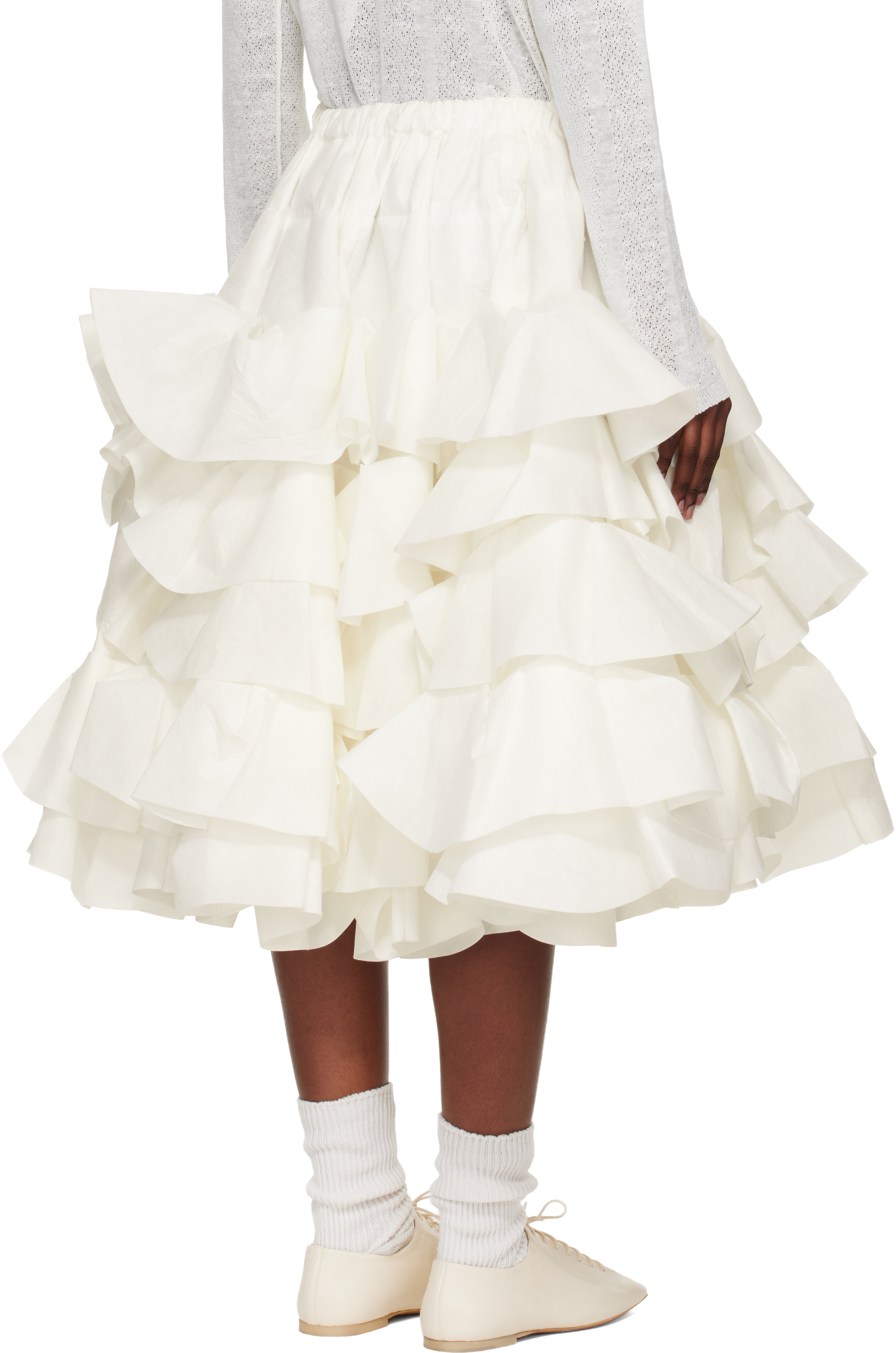 Tao Comme Des Garçons White Polyester Rayon Tiered Midi Skirt In White