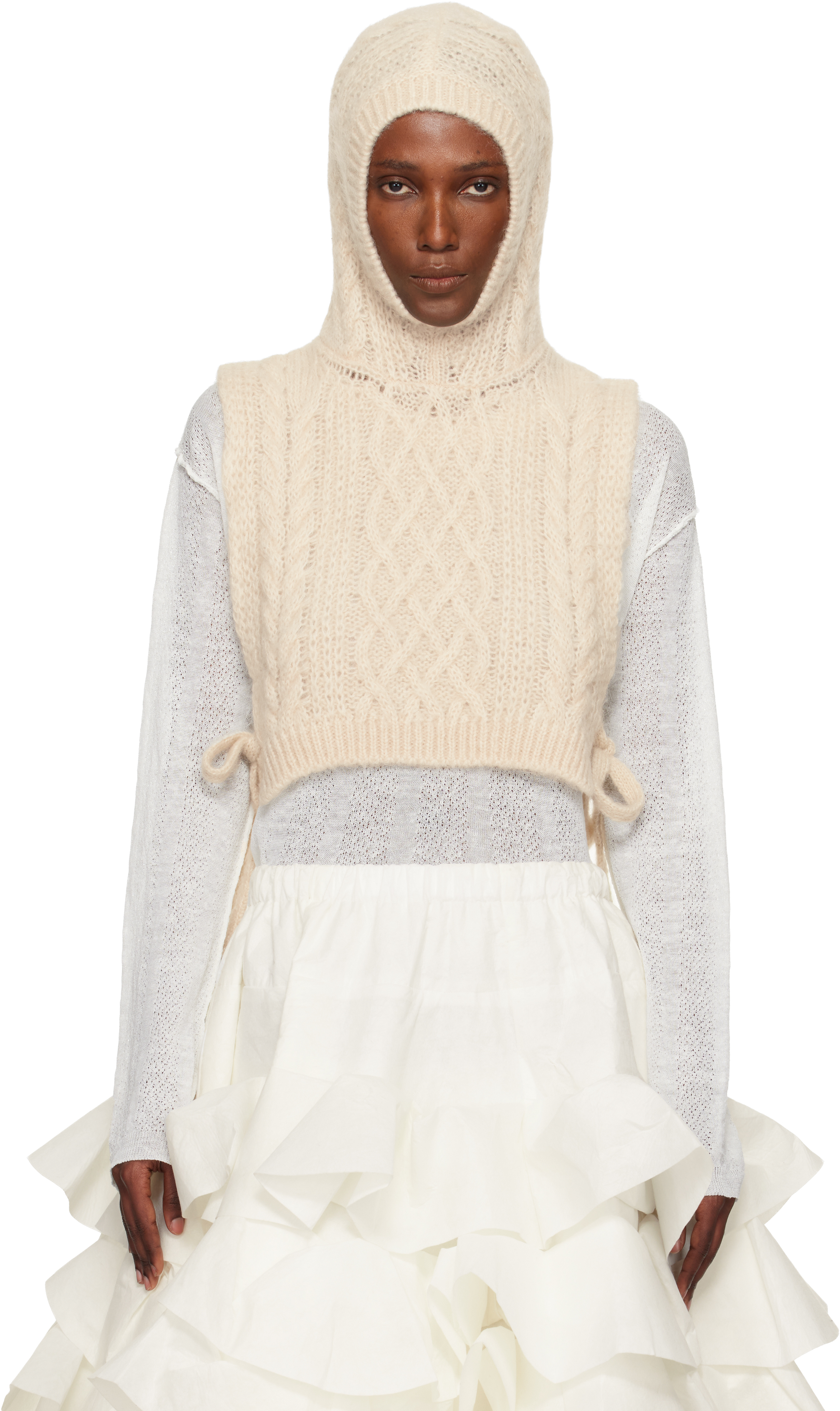 Tao Comme Des Garçons Off-white Hooded Wool Vest In Brown