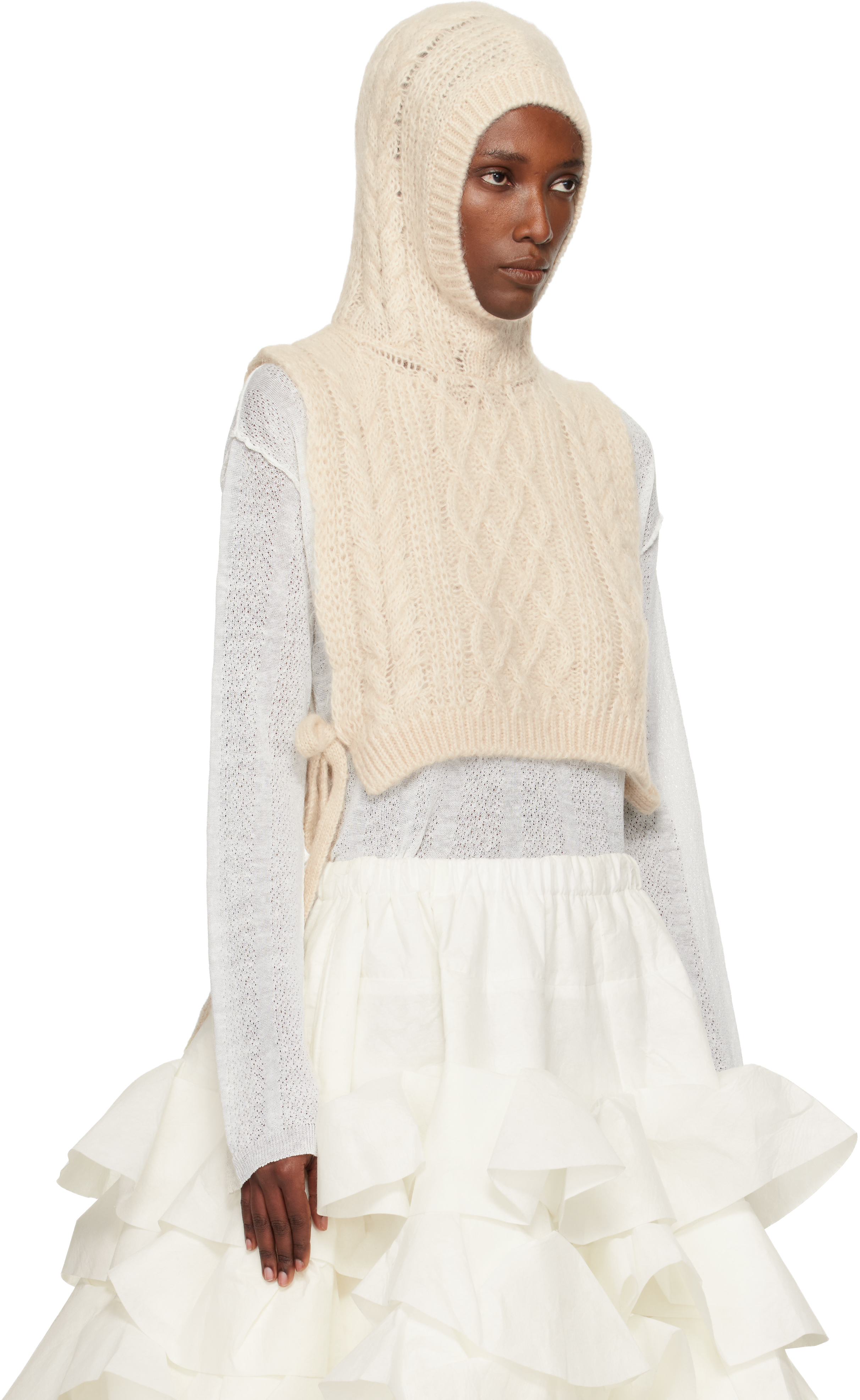 Tao Comme Des Garçons Off-white Hooded Wool Vest In Brown