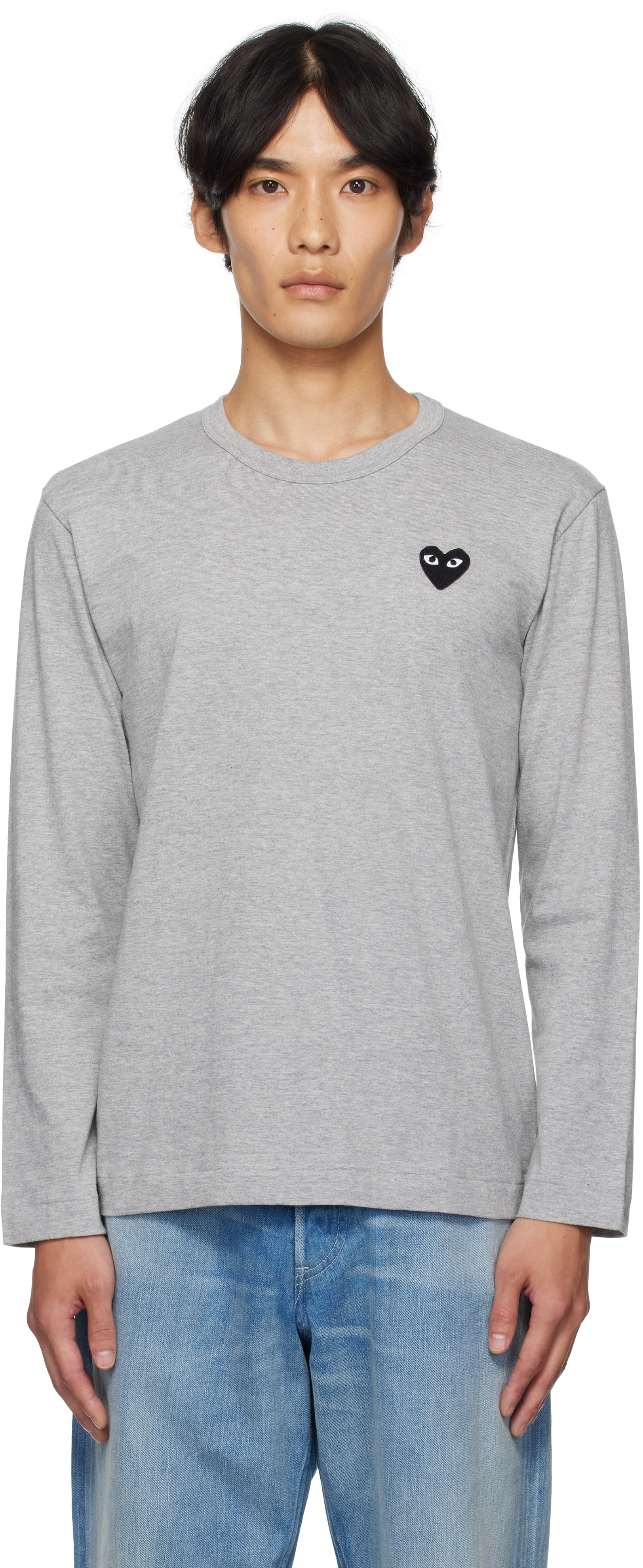 COMME des GARÇONS PLAY Gray Heart Patch Long Sleeve T-shirt