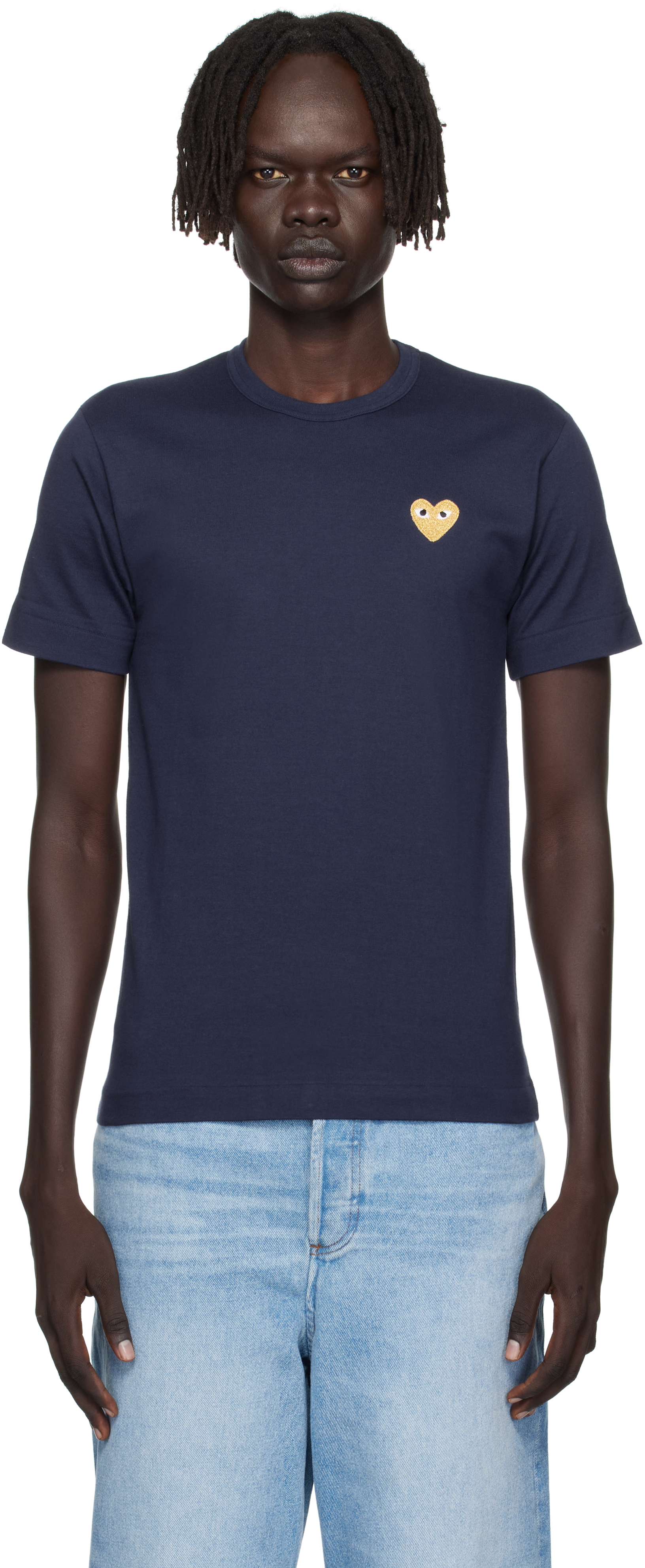 Comme Des Garçons Play Navy Heart Patch T-shirt In Blue