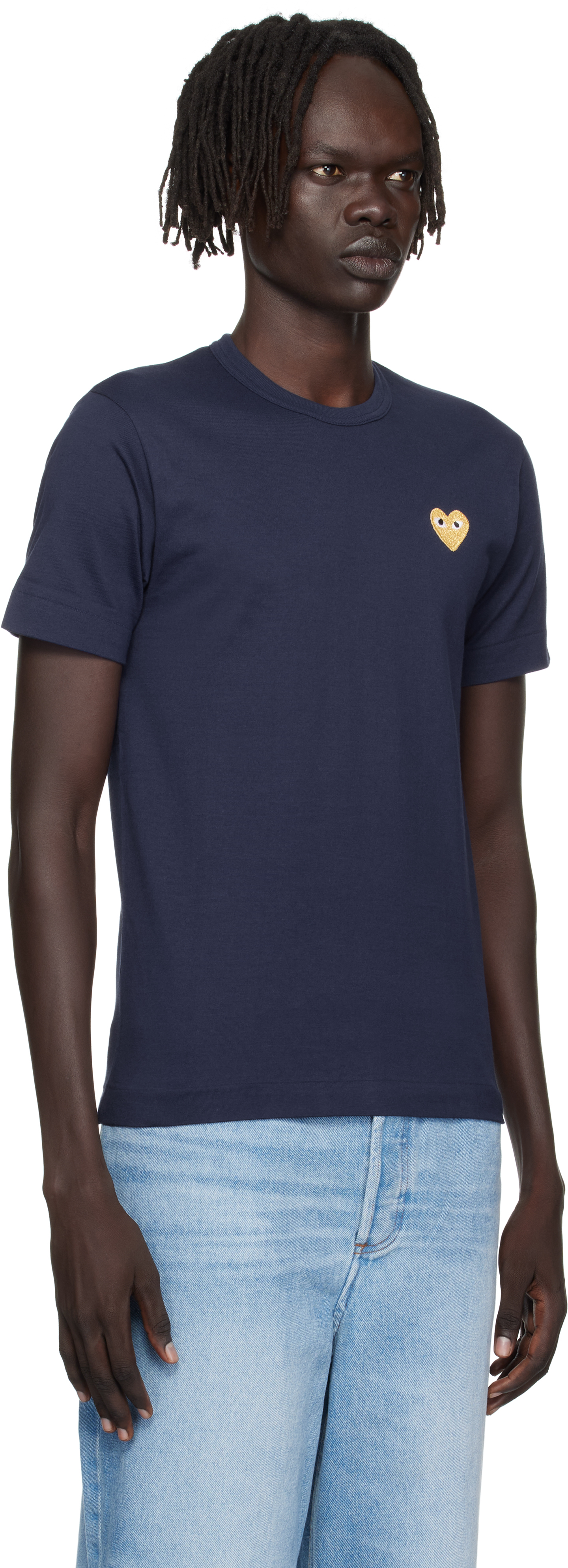 Comme Des Garçons Play Navy Heart Patch T-shirt In Blue