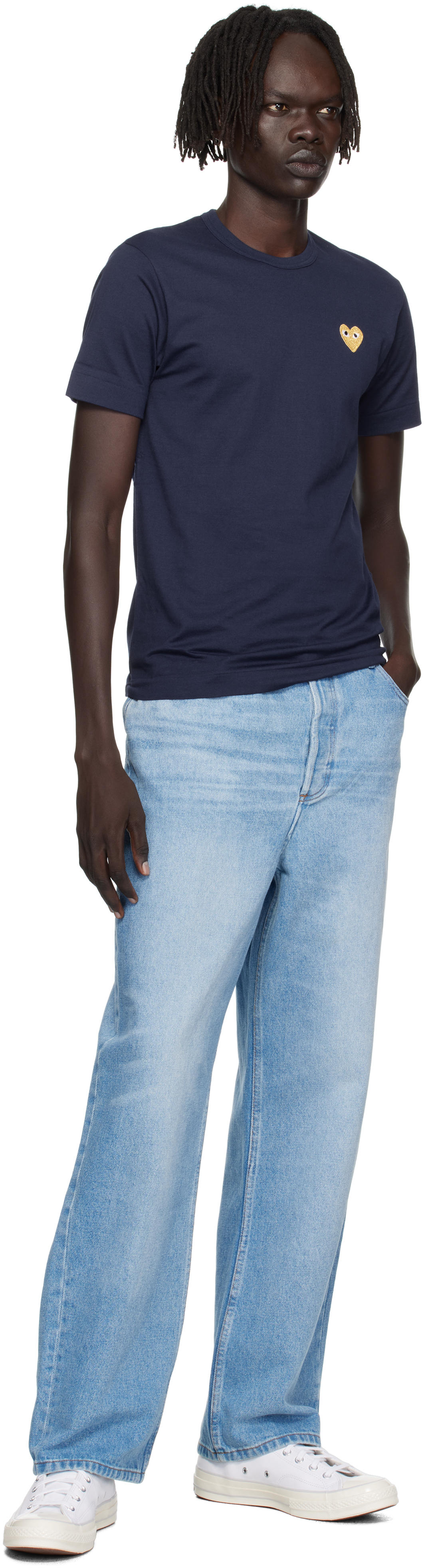 Comme Des Garçons Play Navy Heart Patch T-shirt In Blue