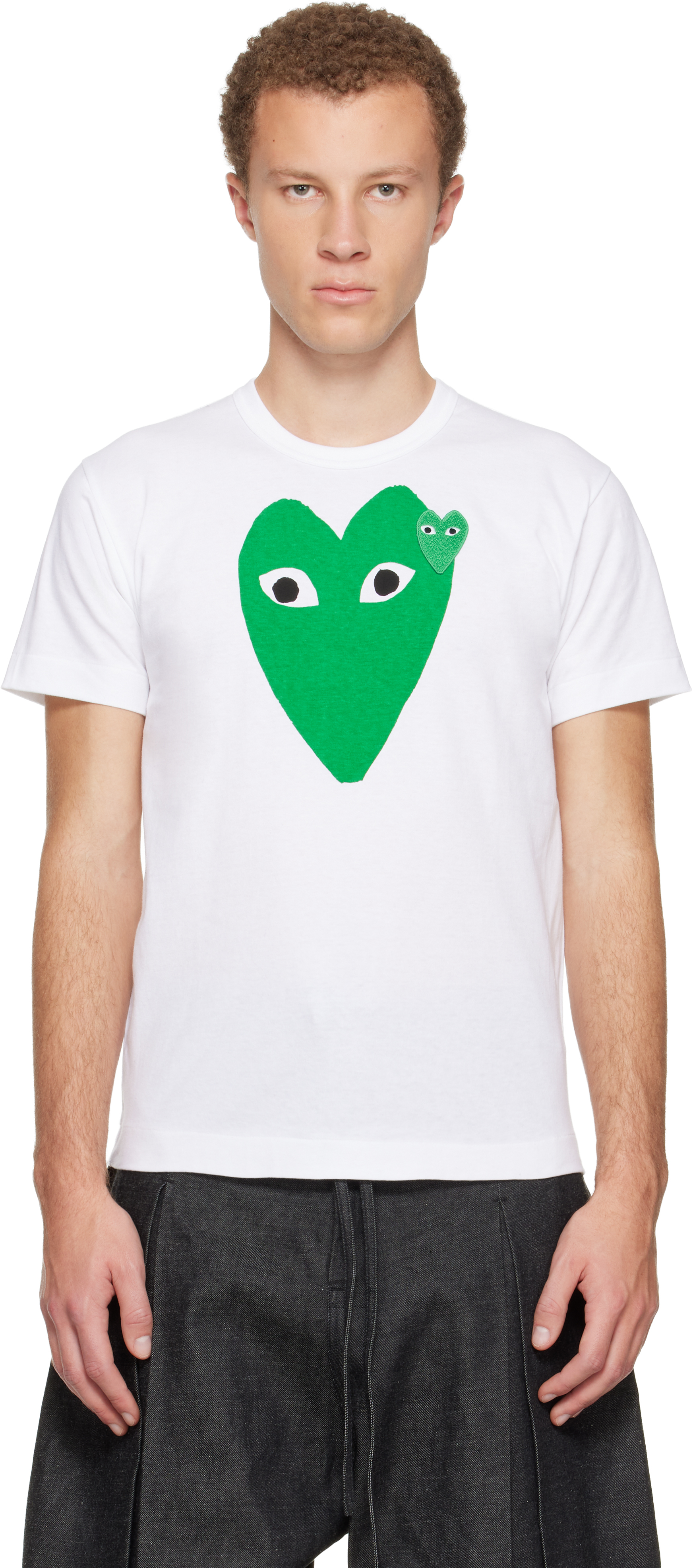 White Large Green Heart & Emblem T-shirt by COMME des GARÇONS PLAY