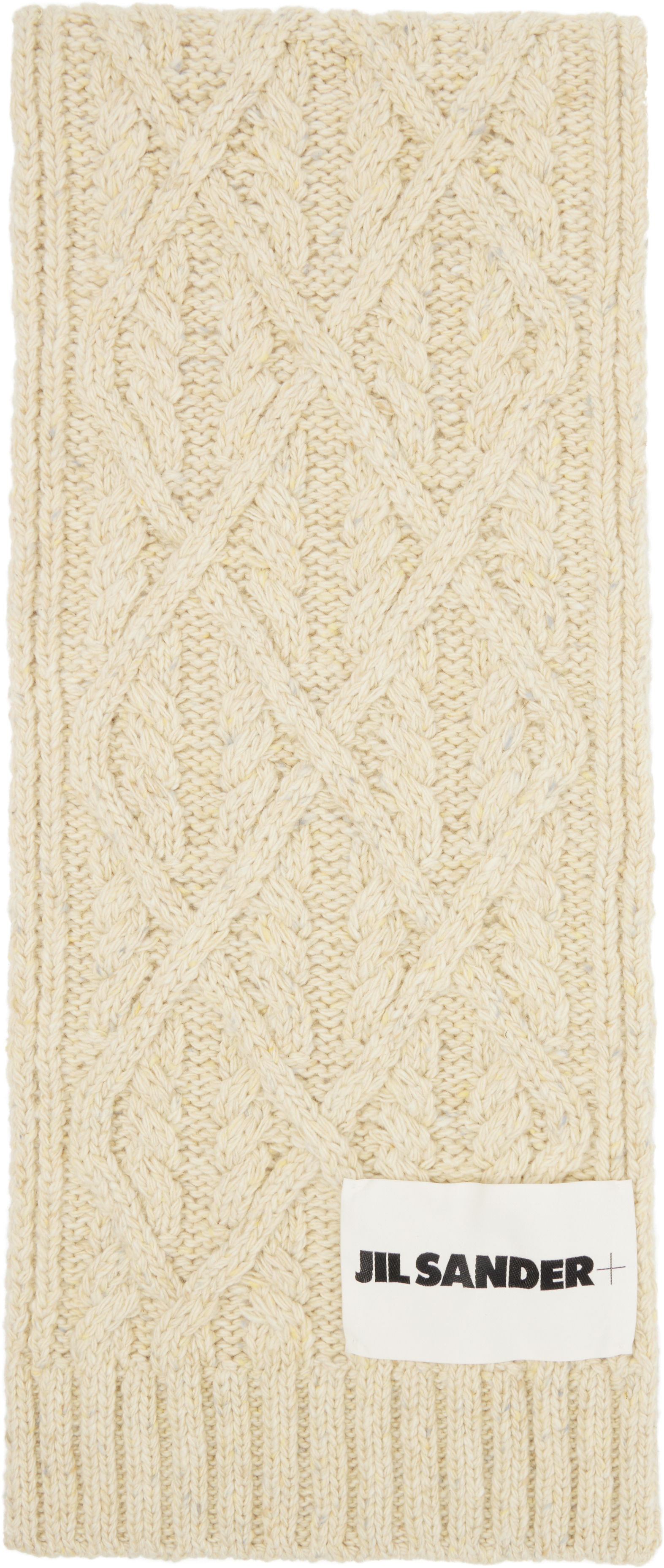 Jil Sander Beige Chunky Donegal Wool Cable Scarf