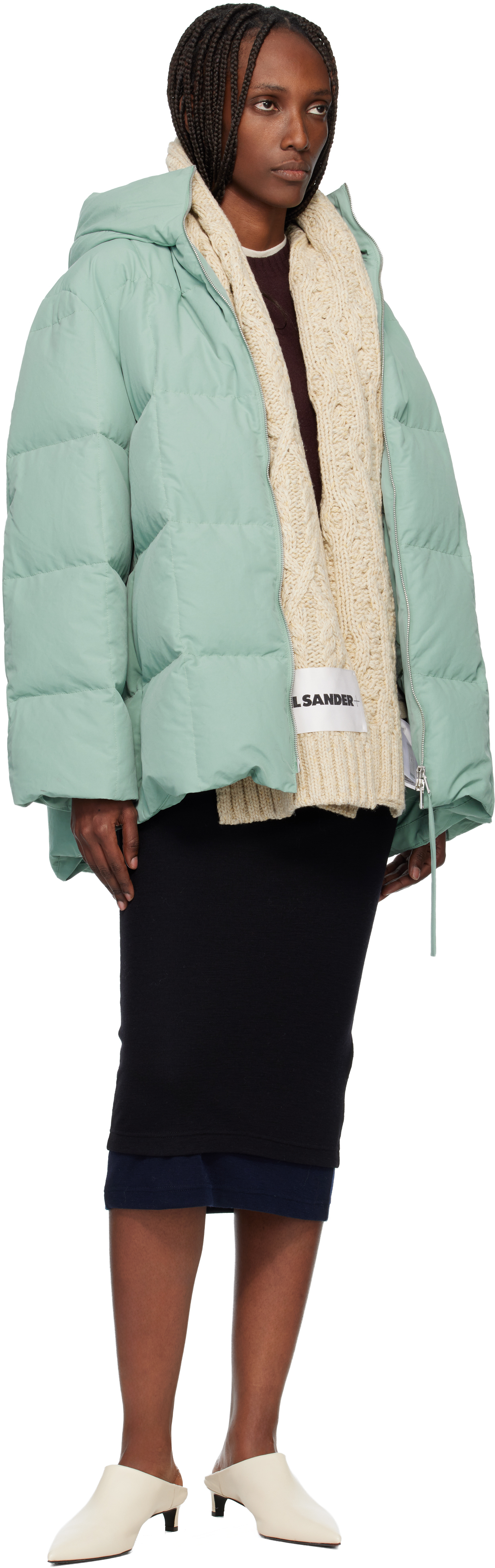 Jil Sander Beige Chunky Donegal Wool Cable Scarf