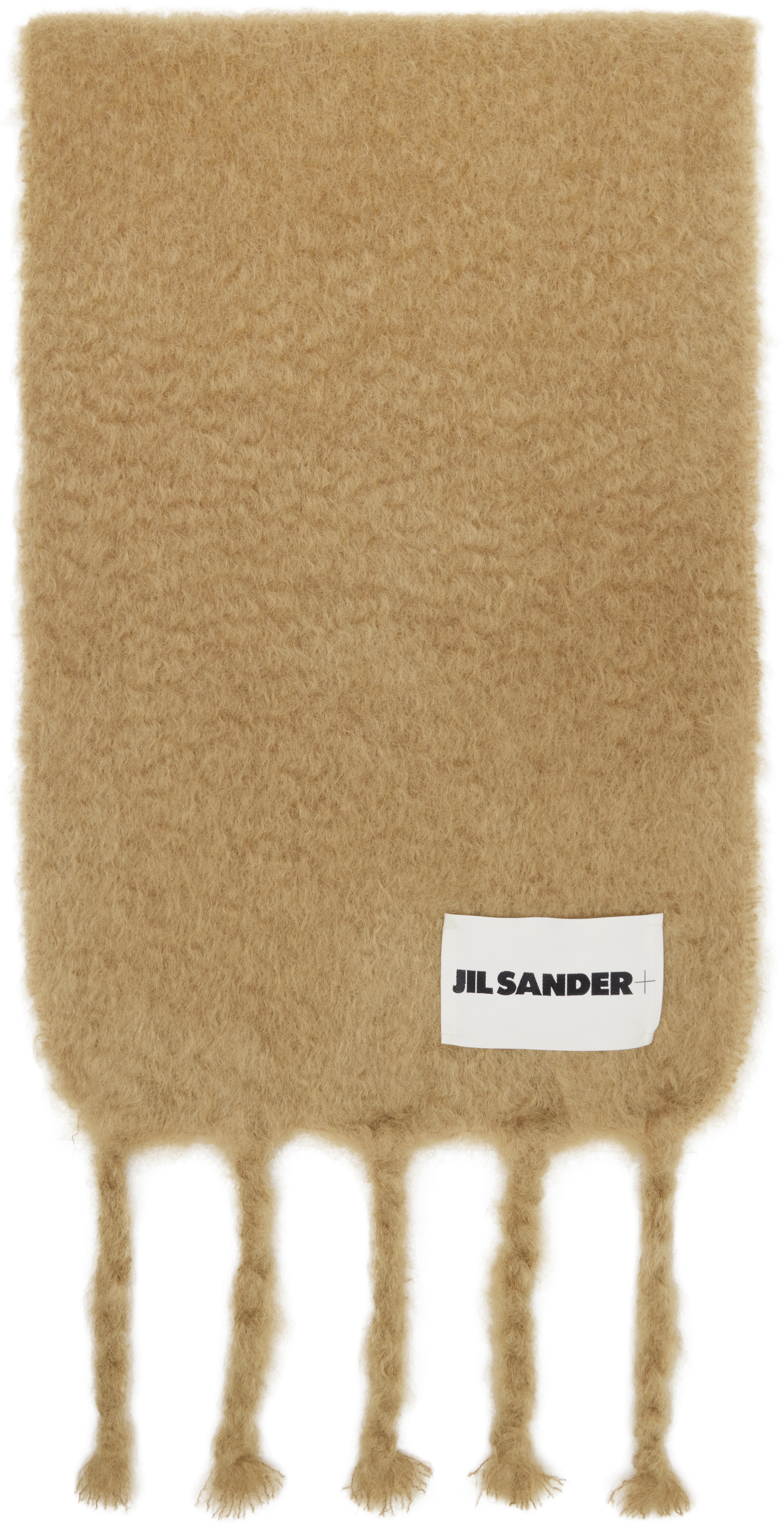 Jil Sanderのベージュ ワイド ウールブレンド マフラーがセール中
