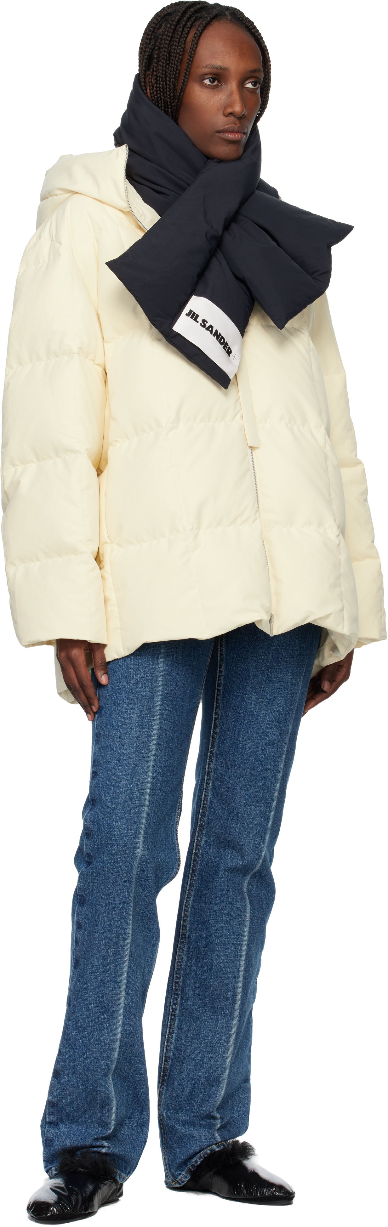 Jil Sander Black Down Scarf In Black