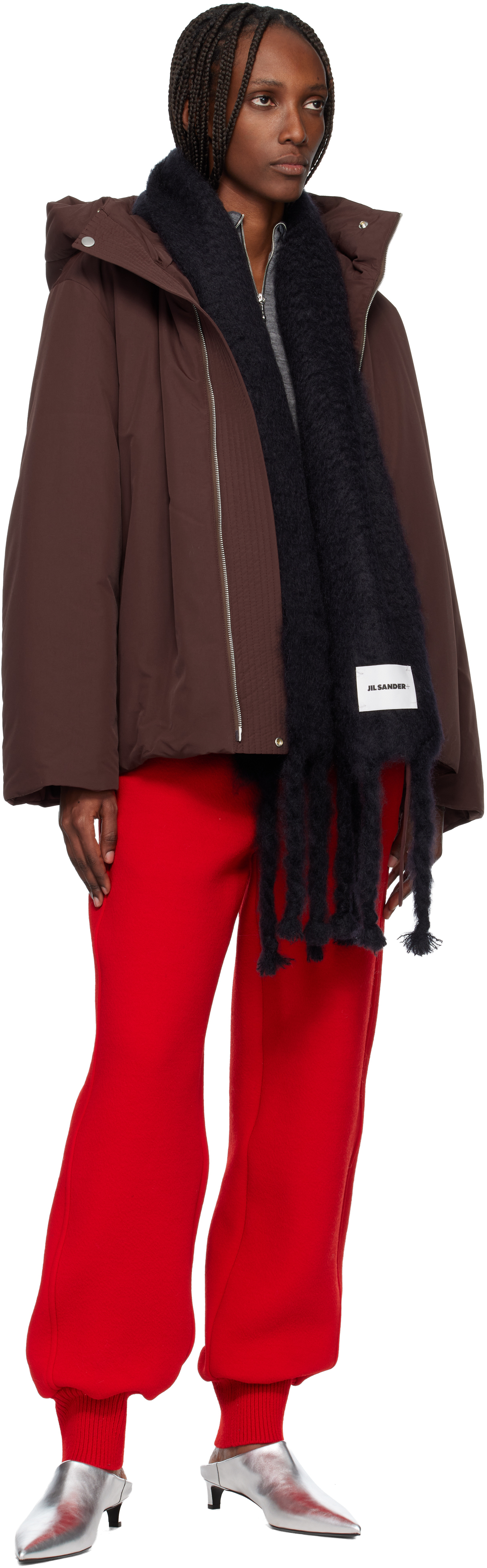 Jil Sander Black Slim Wool Blend Scarf In Black