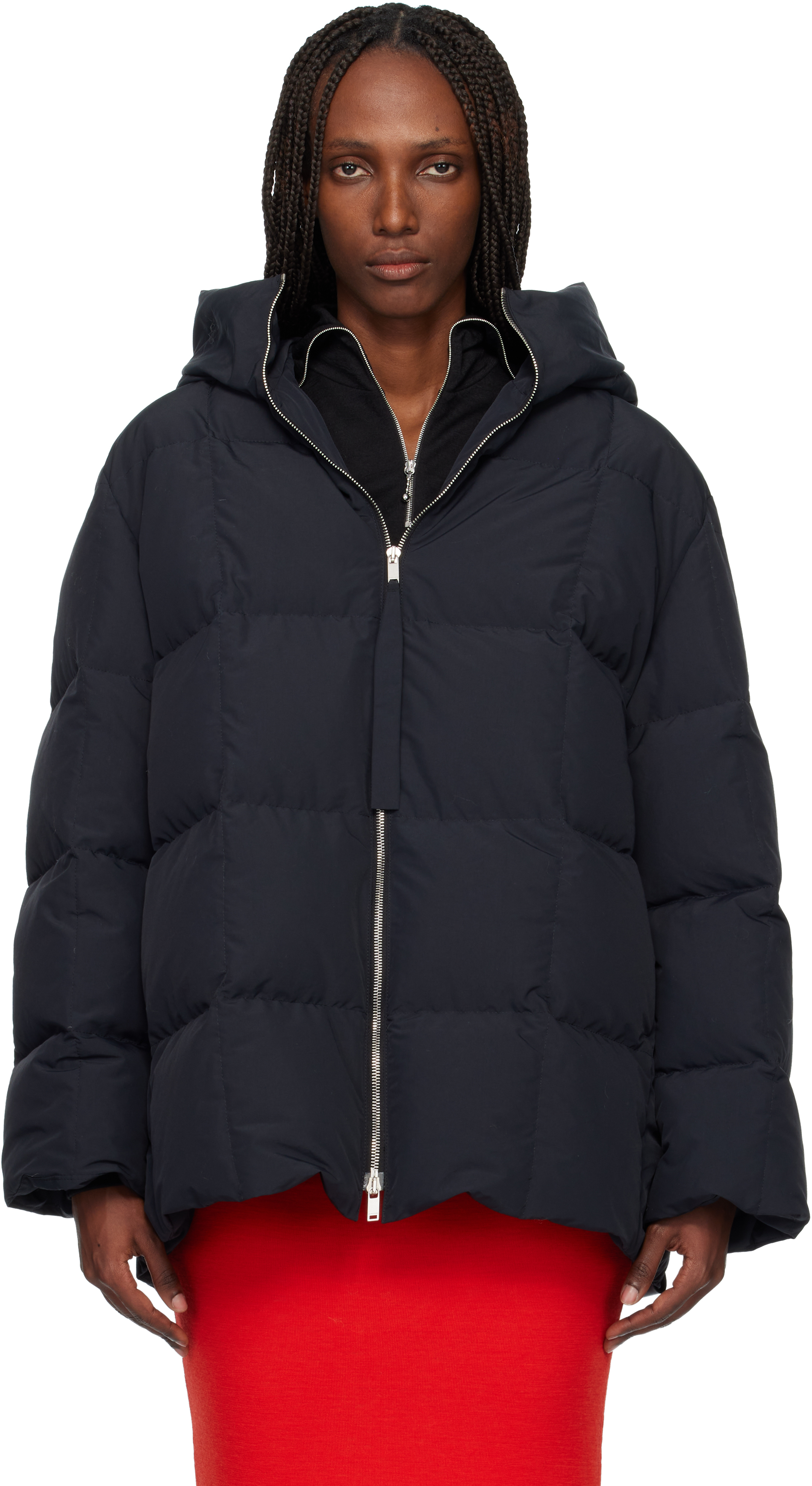 Jil Sander Black Quilted Down Jacket In Blue