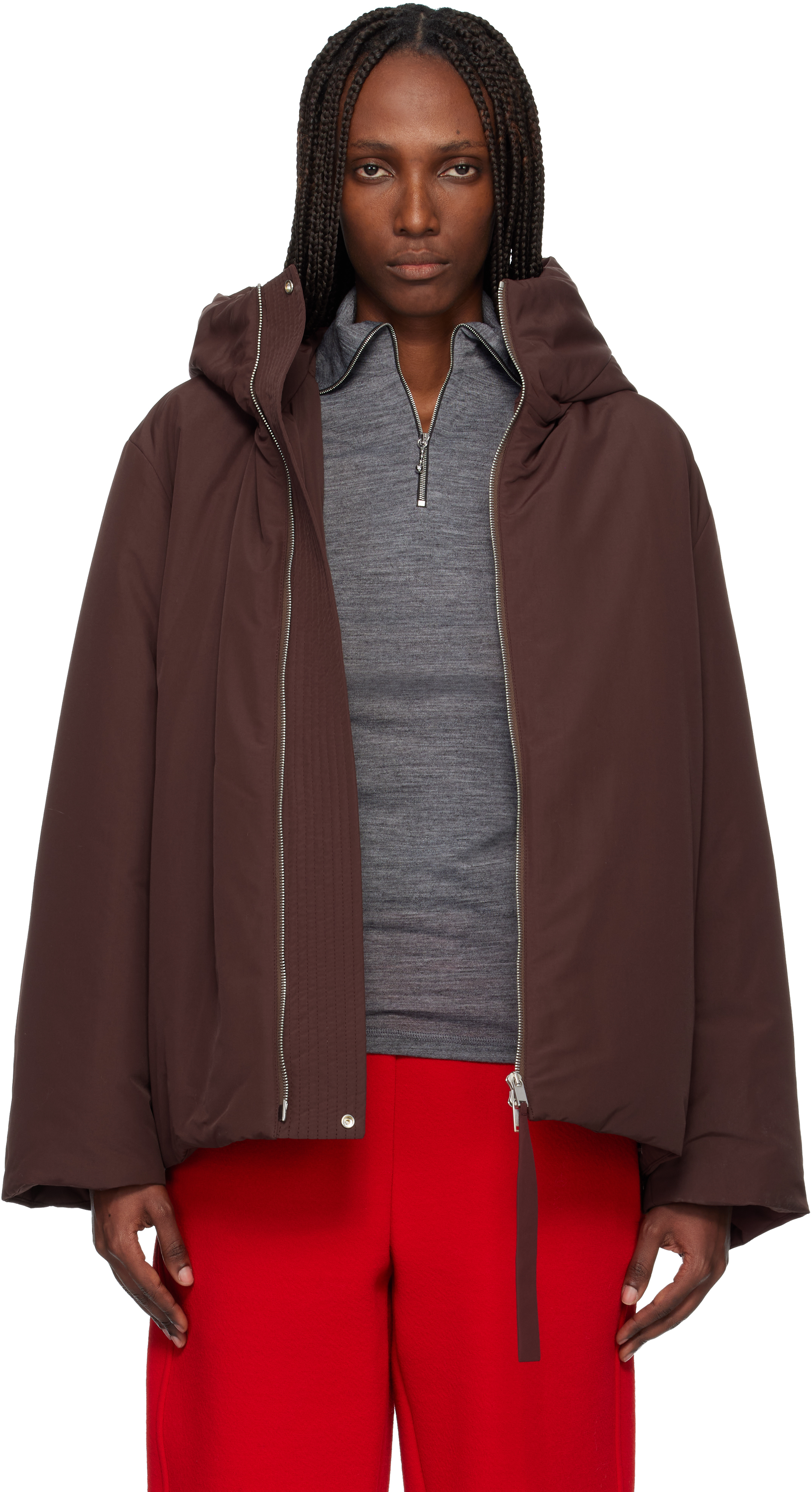 Jil Sander Burgundy Taffeta Down Jacket
