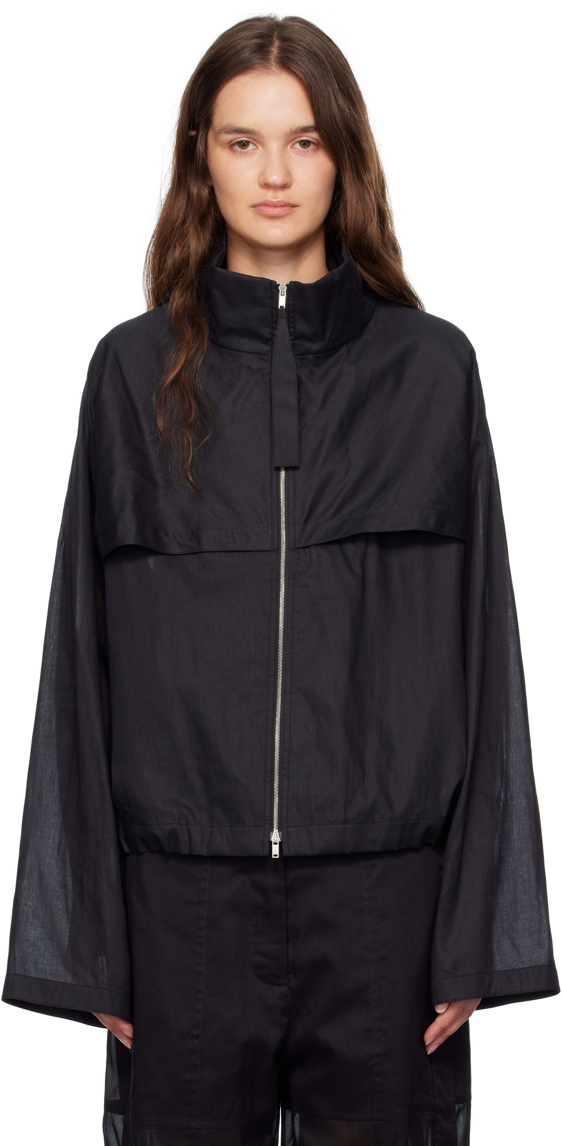 Jil Sander: Black Cotton Muslin Jacket | SSENSE 대한민국