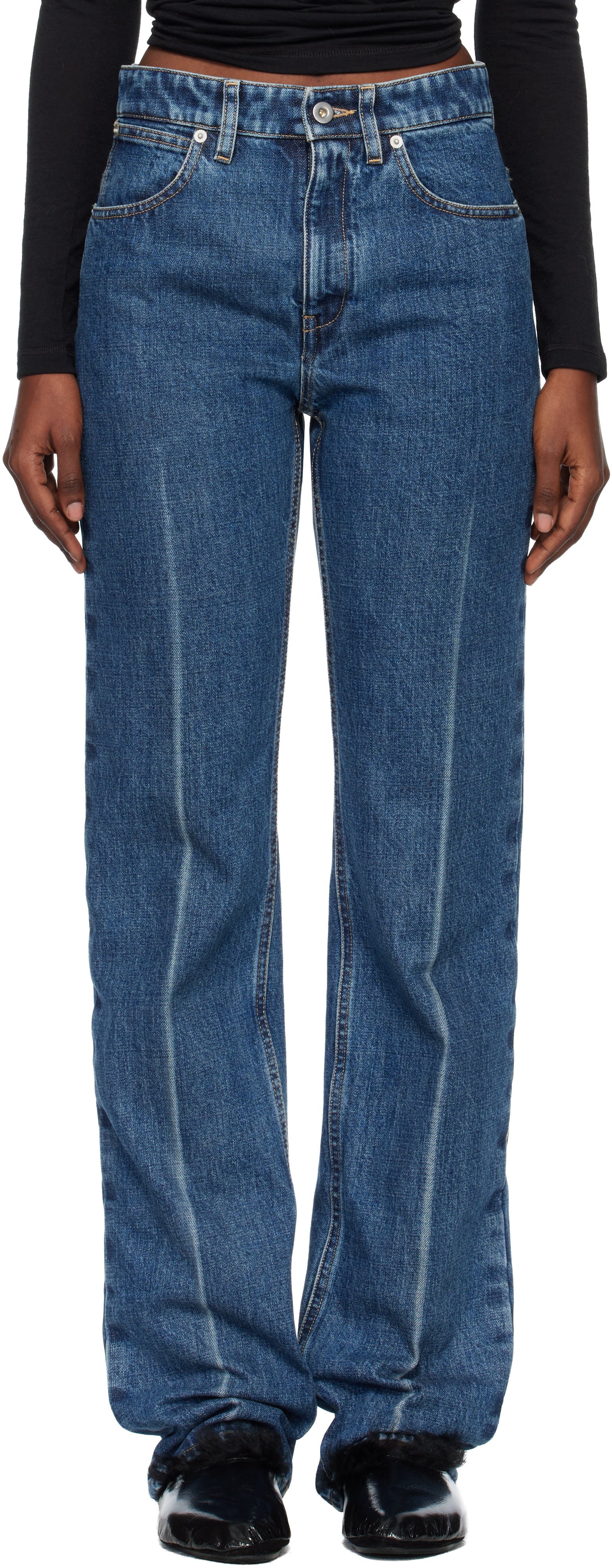 Jil Sander Blue Diagonal Cotton Denim Jeans