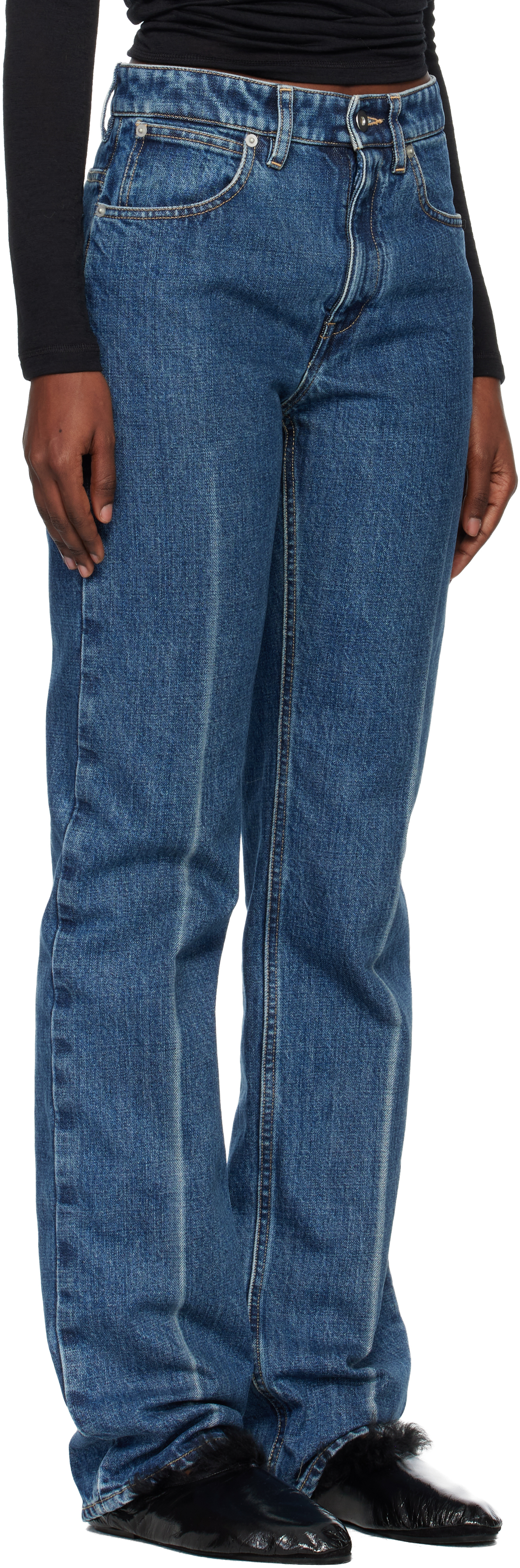 Jil Sander Blue Diagonal Cotton Denim Jeans