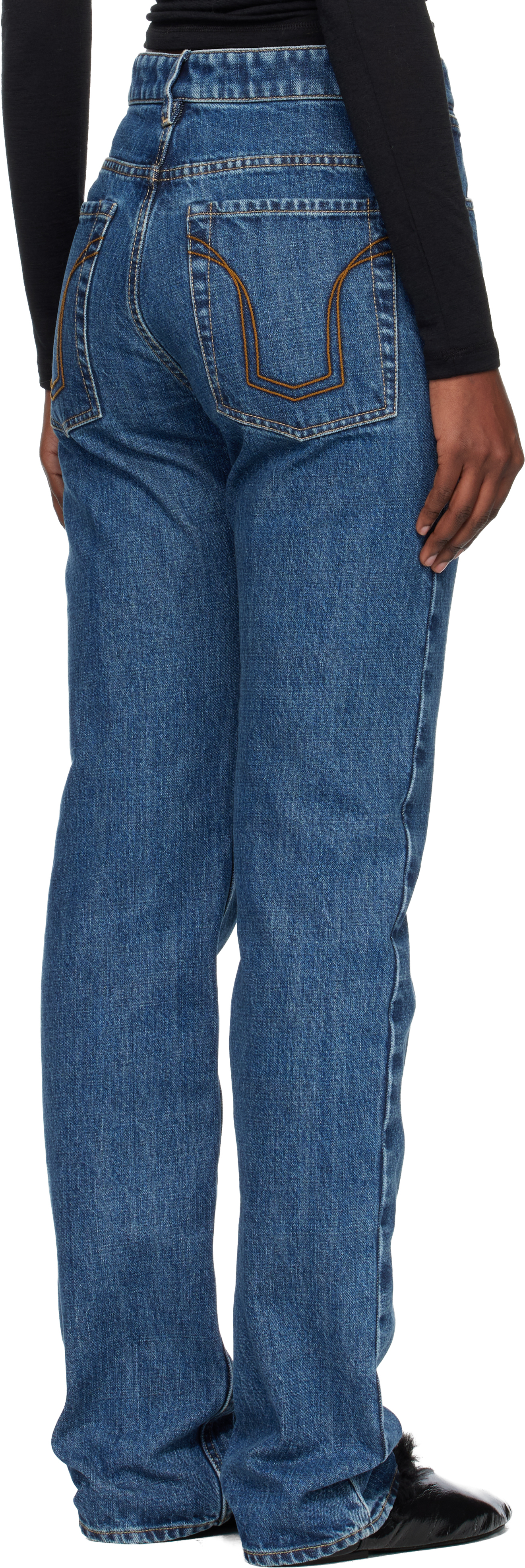 Jil Sander Blue Diagonal Cotton Denim Jeans