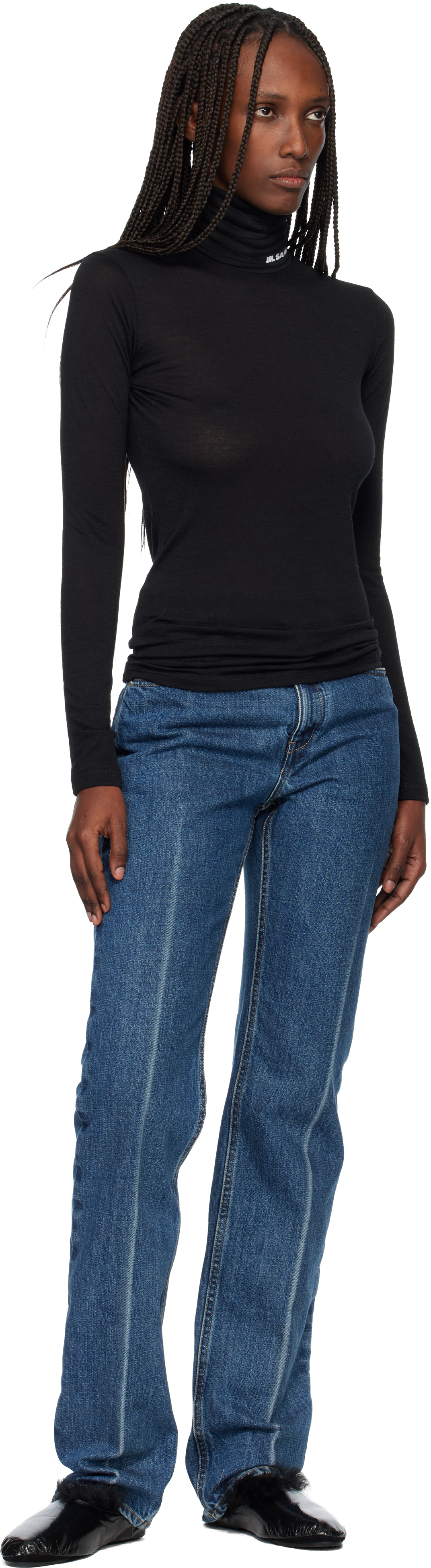 Jil Sander Blue Diagonal Cotton Denim Jeans