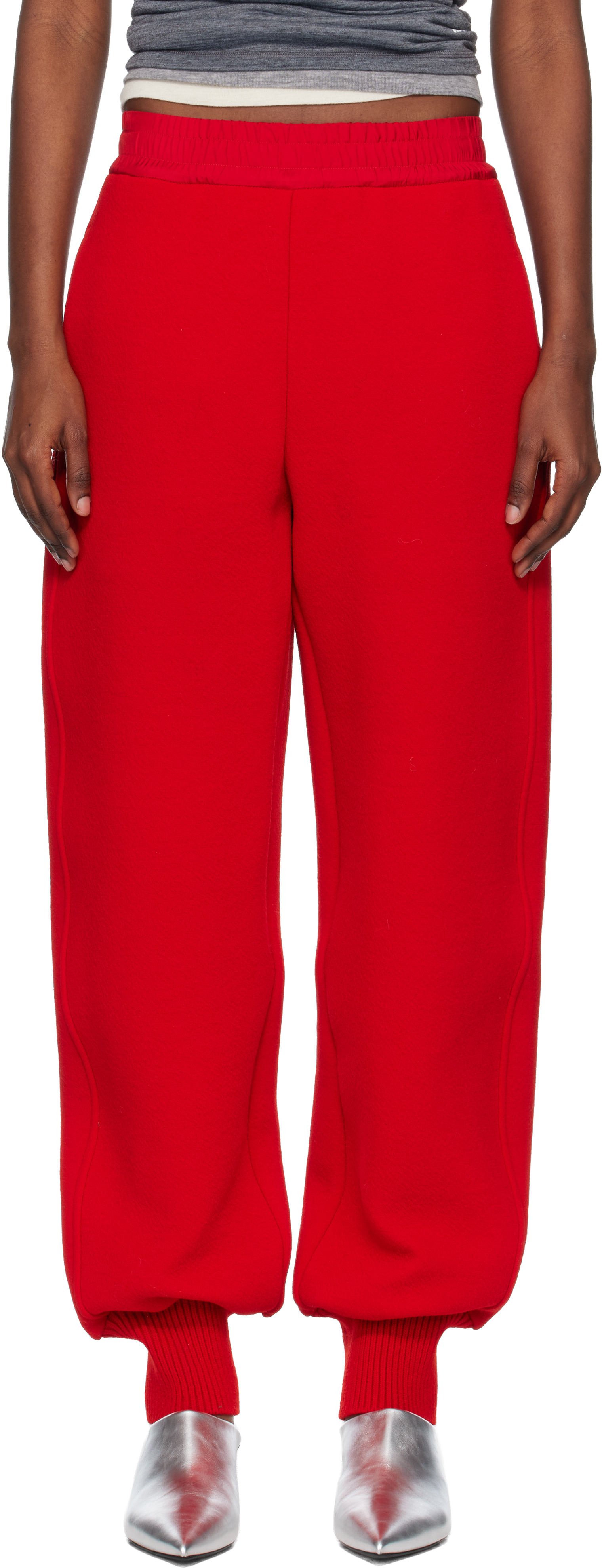 Jil Sander Red Wool Crepe Double Face Lounge Pants In Multi