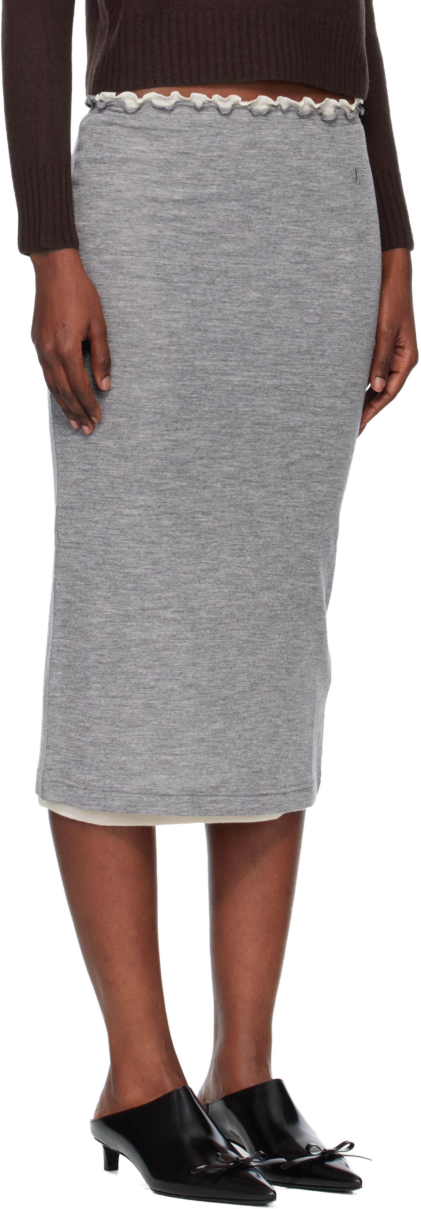 Jil Sander Gray Lightweight Wool Layered Midi Skirts Set In Gray