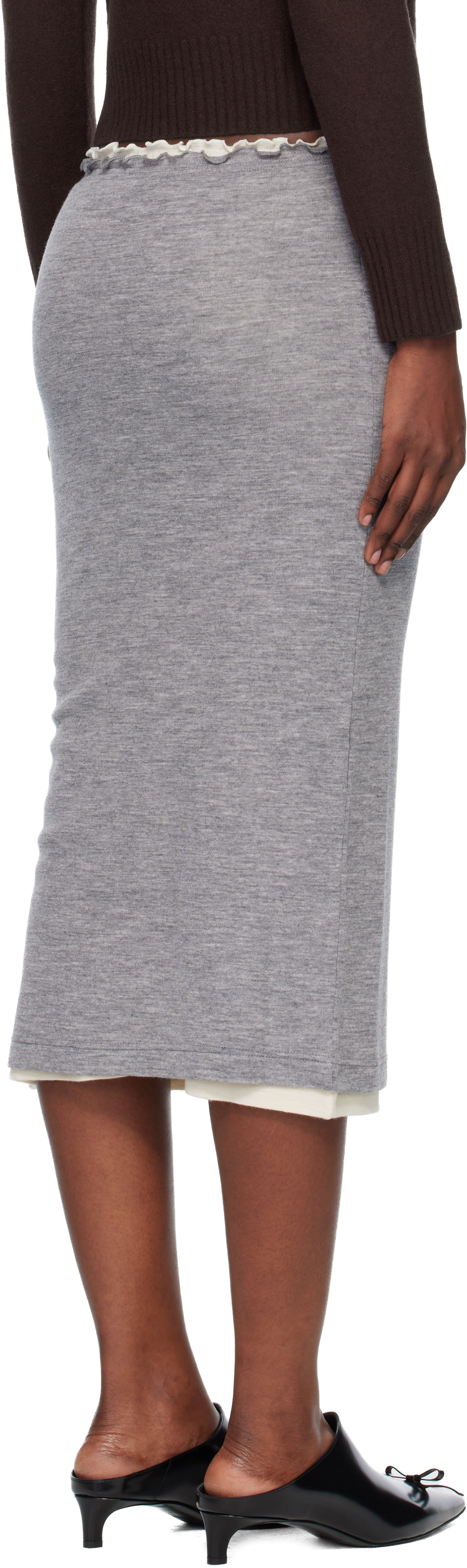 Jil Sander Gray Lightweight Wool Layered Midi Skirts Set In Gray