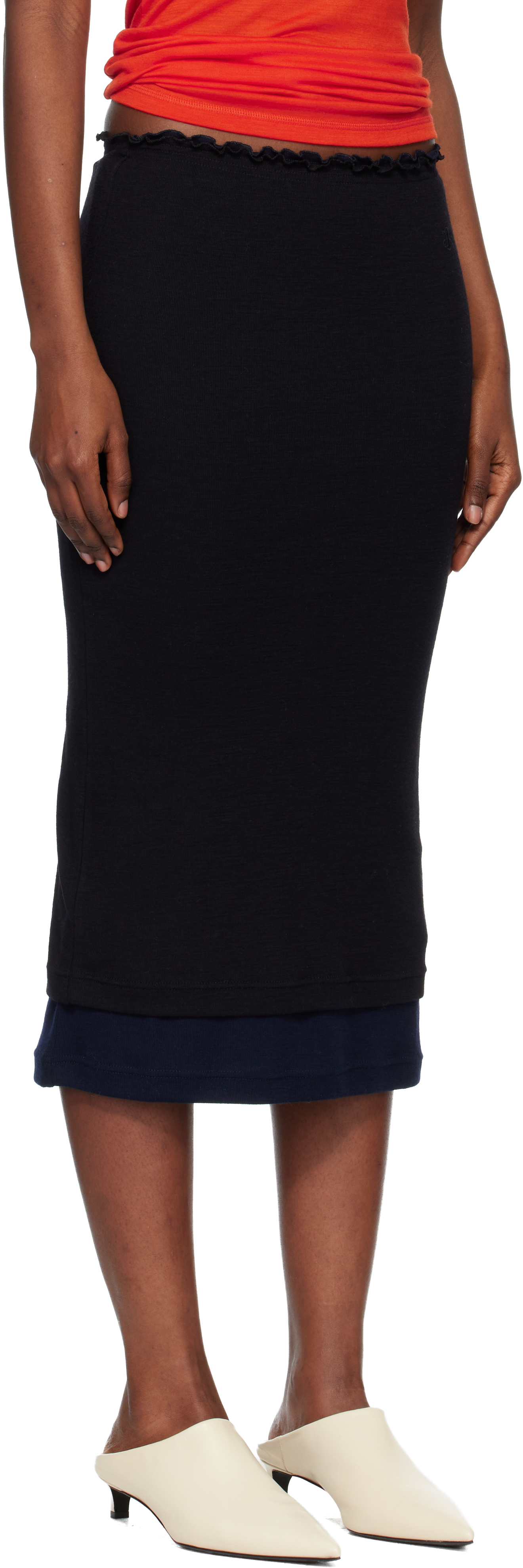 Jil Sander Black Lightweight Wool Layered Midi Skirts Set In Black