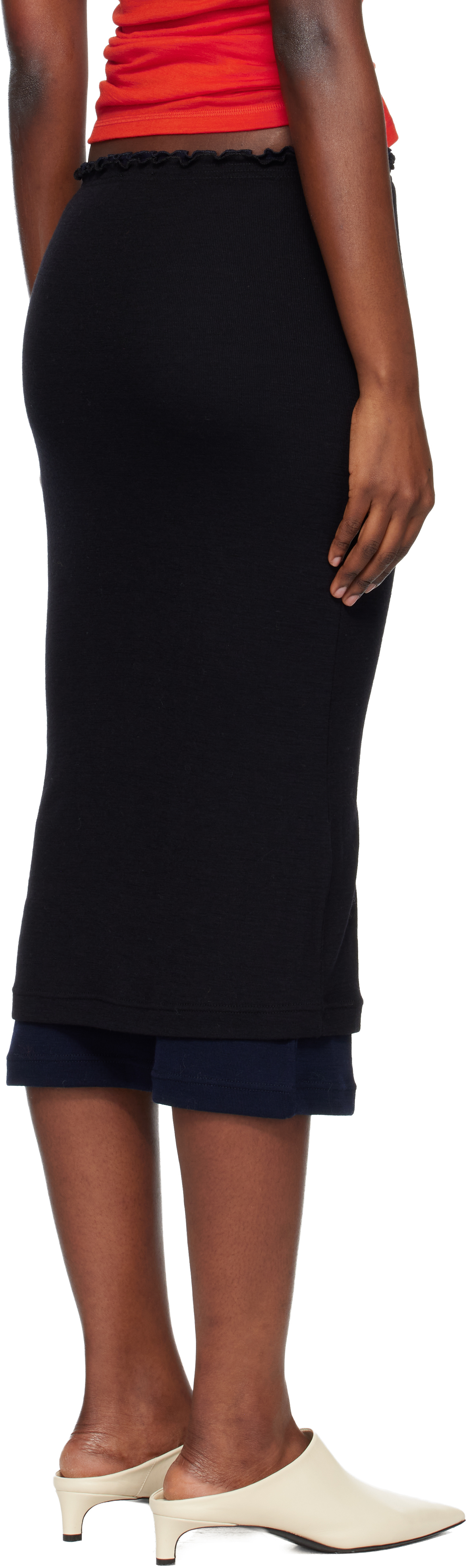 Jil Sander Black Lightweight Wool Layered Midi Skirts Set In Black