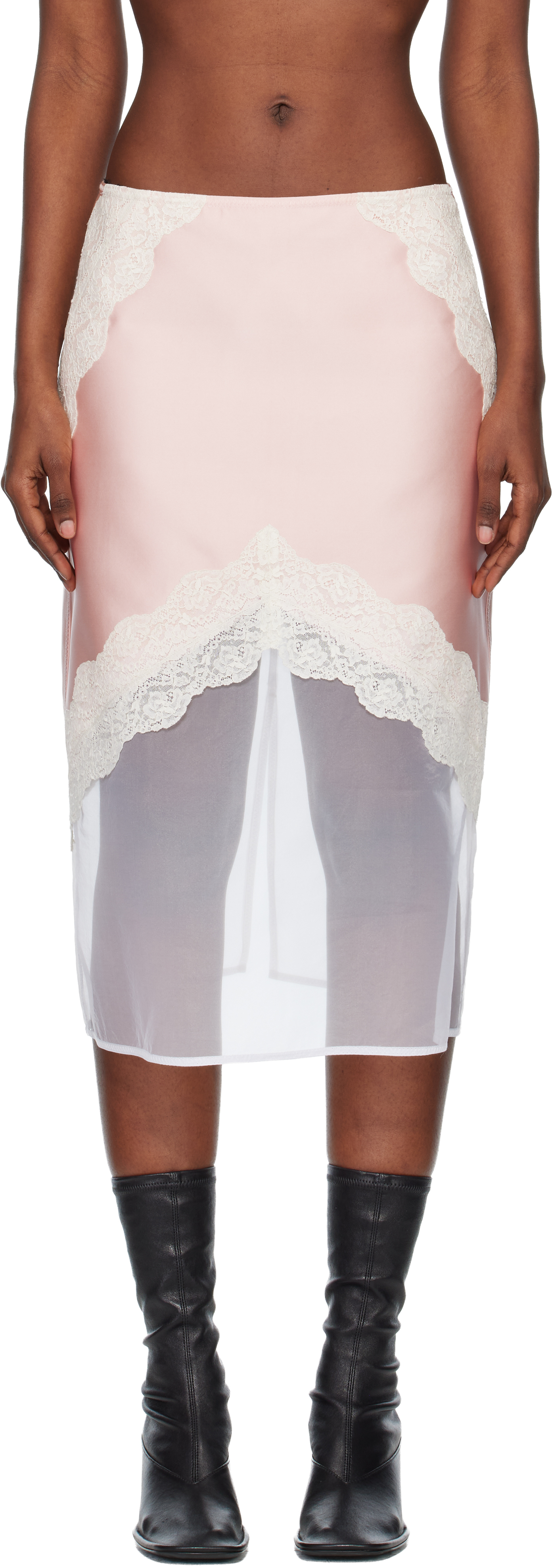 Jil Sander Pink Satin Midi Skirt