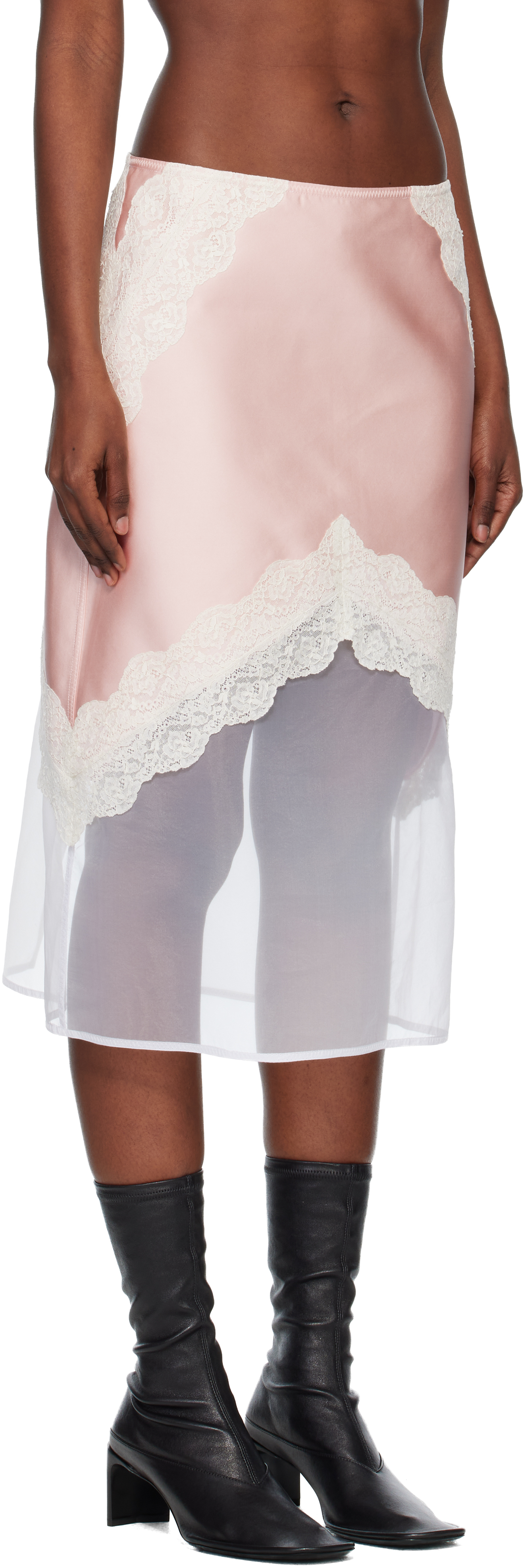 Jil Sander Pink Satin Midi Skirt In White