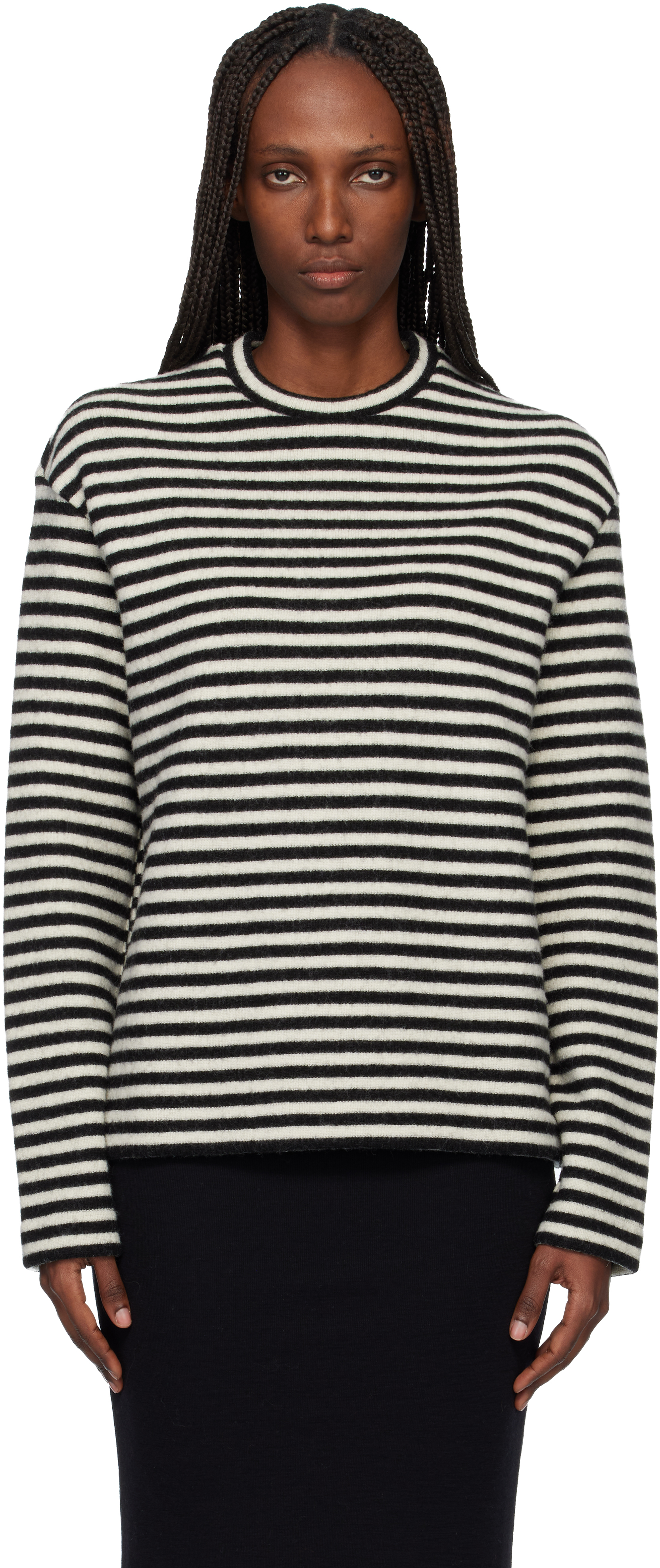 Jil Sander Black & White Boiled Striped Wool Compact Sweater In Multi