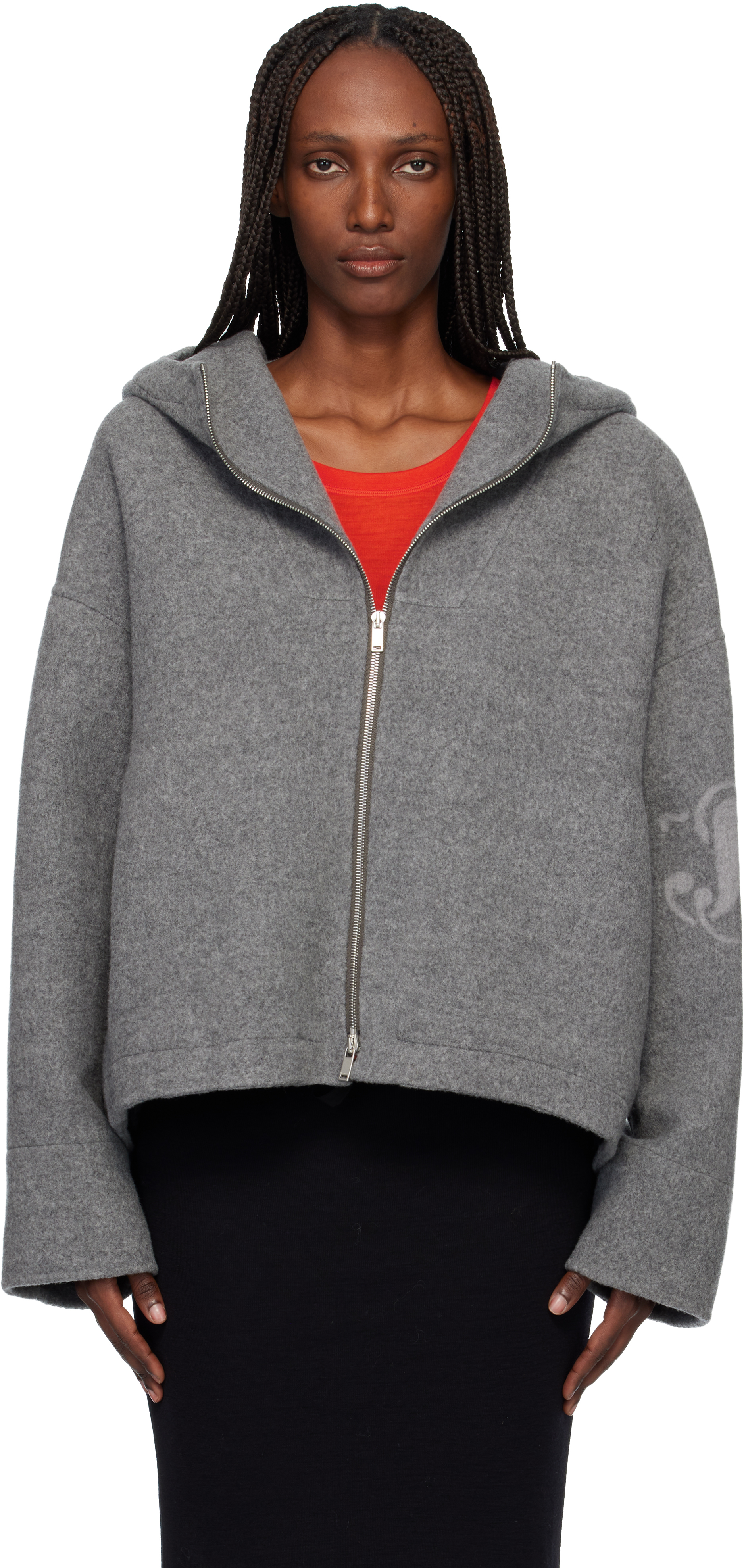 Jil Sander Gray Double Splittable Washed Felted Jacket In Multi