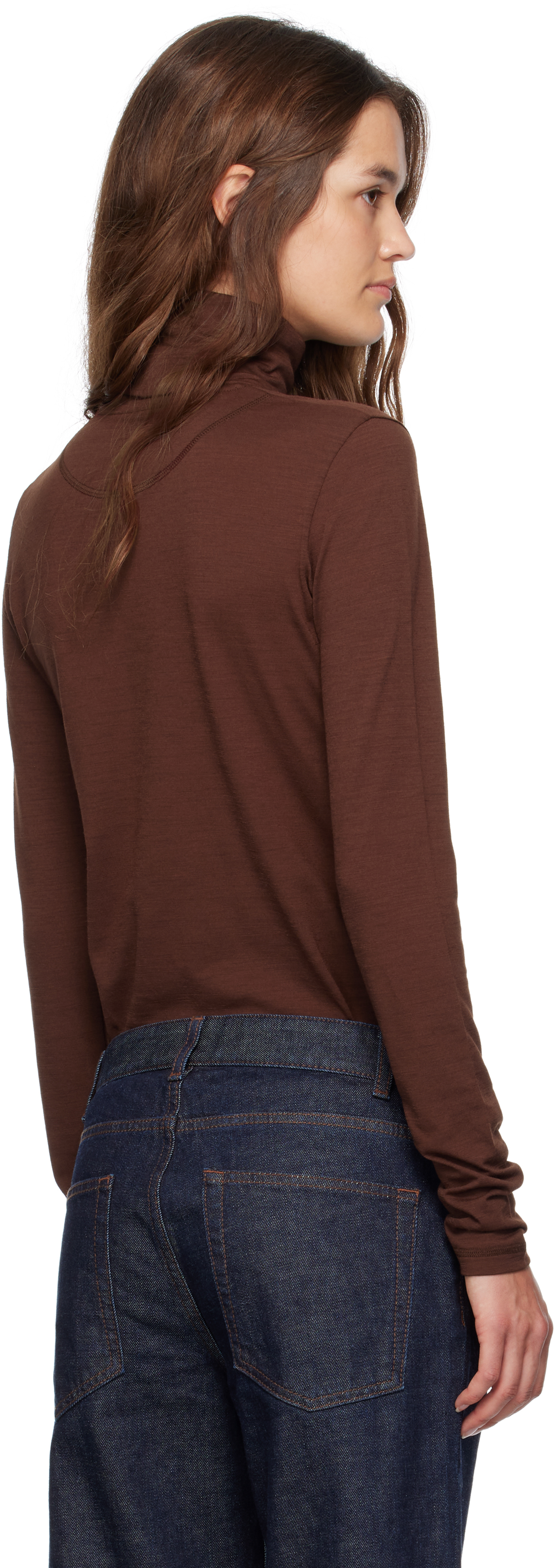 Jil Sander Brown Lightweight Wool Blend High-neck T-shirt In Multi