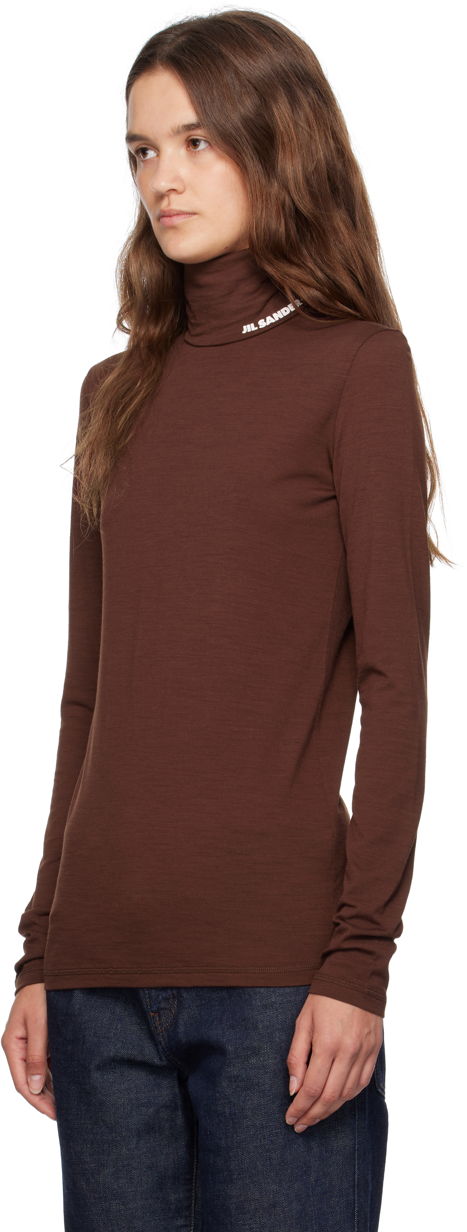 Jil Sander Brown Lightweight Wool Blend High-neck T-shirt In Multi