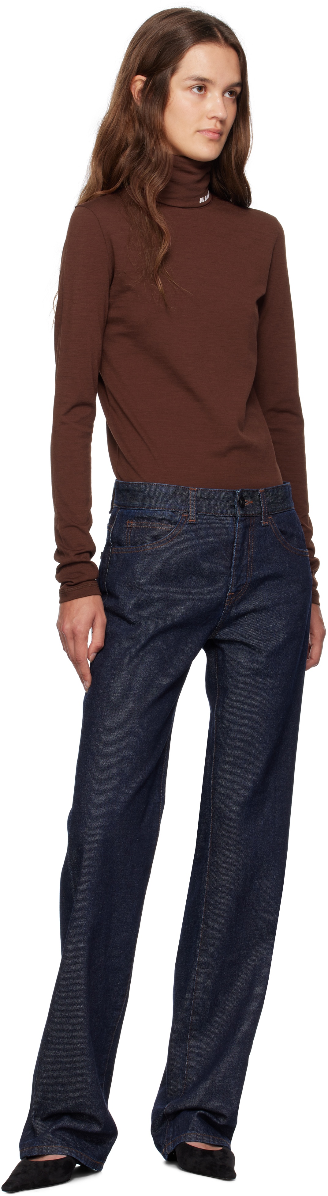Jil Sander Brown Lightweight Wool Blend High-neck T-shirt In Multi